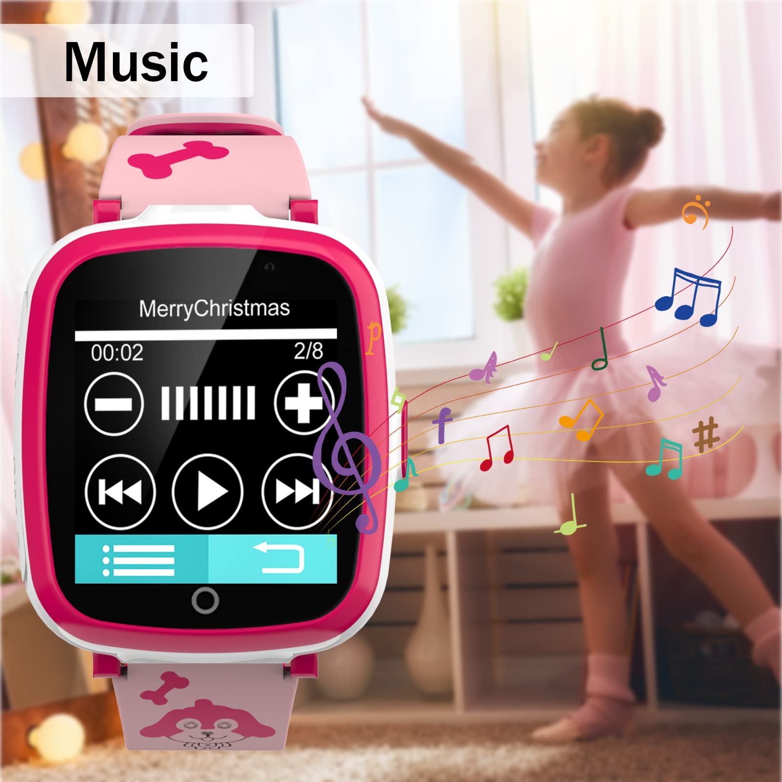 Montre Enfants, Montre Connectée Enfant Fille Garçon, Jouet enfant 3 4 5 6 7 8 9 10 11 12 ans, 6 Jeux, Musique MP3, Caméra, Alarme, SOS, Montre Intelligente 4-12 Ys, Cadeaux pour Filles Garçons (Rose)