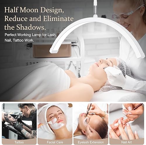 Miniatura 7 de Luz de pestañas, luz de media luna de 23 pulgadas para pestañas de pestañas, tecnología de uñas, tatuador y cuidado de la piel, lámpara de pestañas