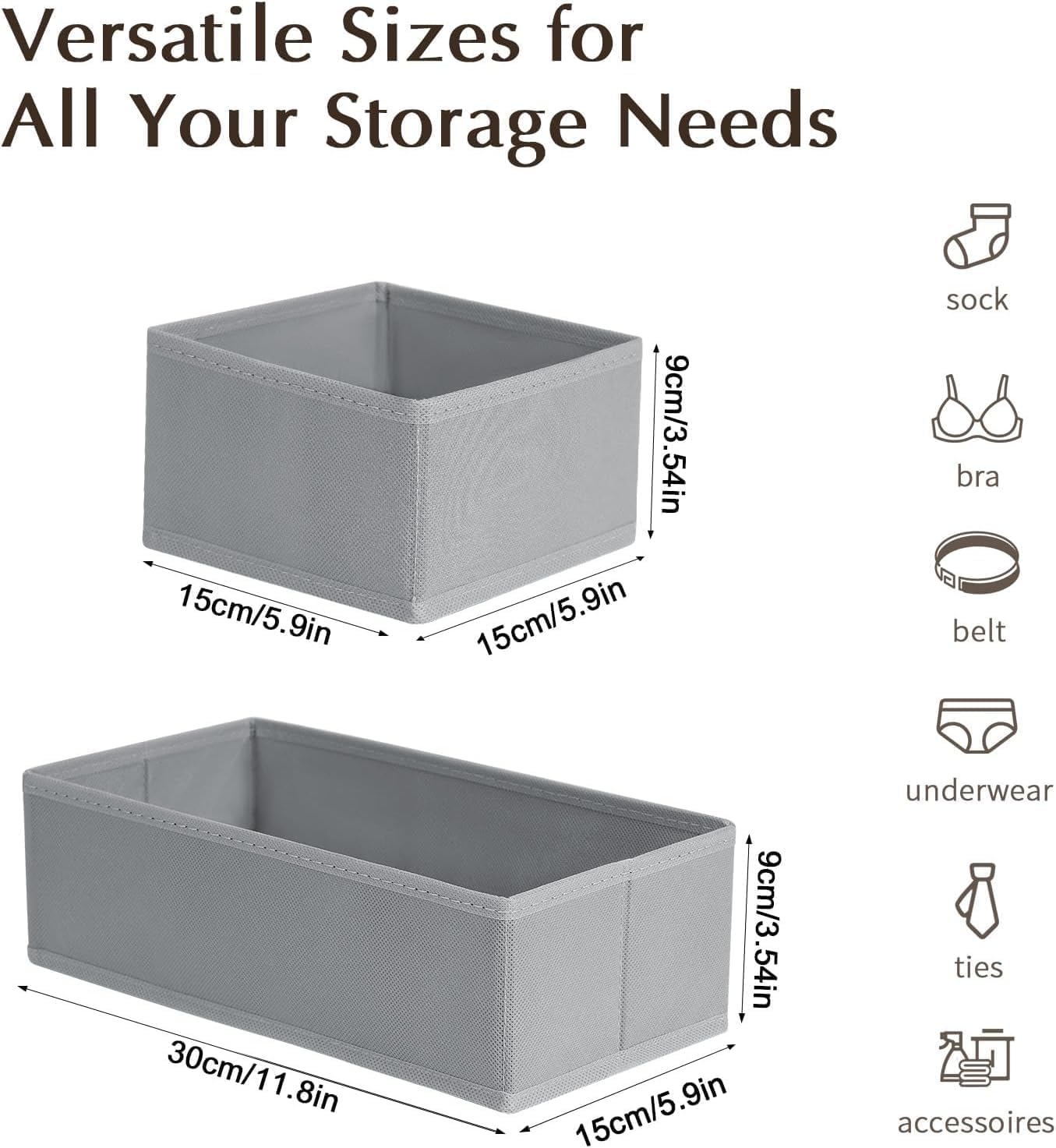 Homsorout Organizador de cajones plegable para armario, sistema de organización de cajones, 8 unidades, cajas de almacenamiento de tela de ropa interior, calcetines, corbatas, armario, gris