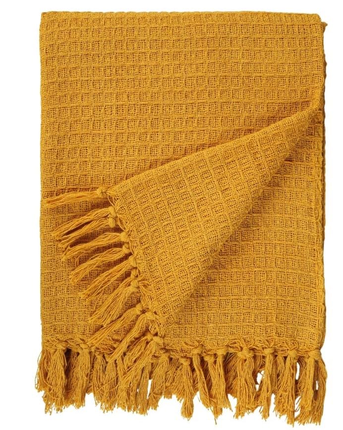 Image of 100% Cotton Waffle Weave Sofa Throw Blanket 50x60 Inches or 125x150 cms Lightweight, Soft & Breathable Couch, Bed or Chair Throw Blanket for Living or Bedroom, Mustard