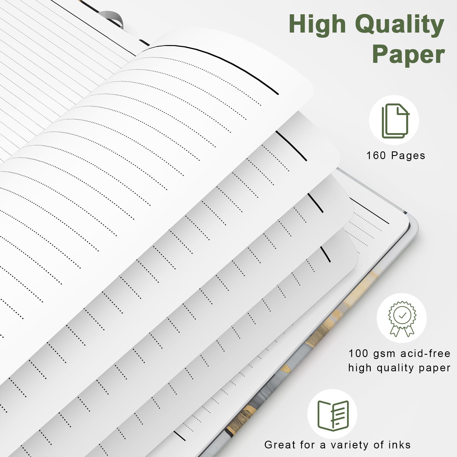 Hnogri Lined Journal Notebook, Hardcover Journal for Women 160 Pages Thick Paper, Medium 5.7 x 8.4 in - Image 3