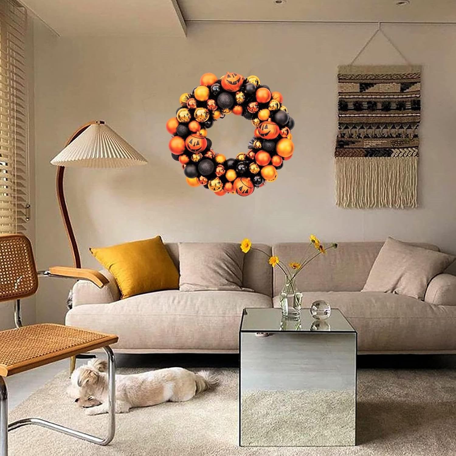 ハロウィンリース、ハロウィンパンプキンボールドアデコレーション - ガーランドデコレーション 暖炉 窓 壁 ホーム ホリデー 収穫