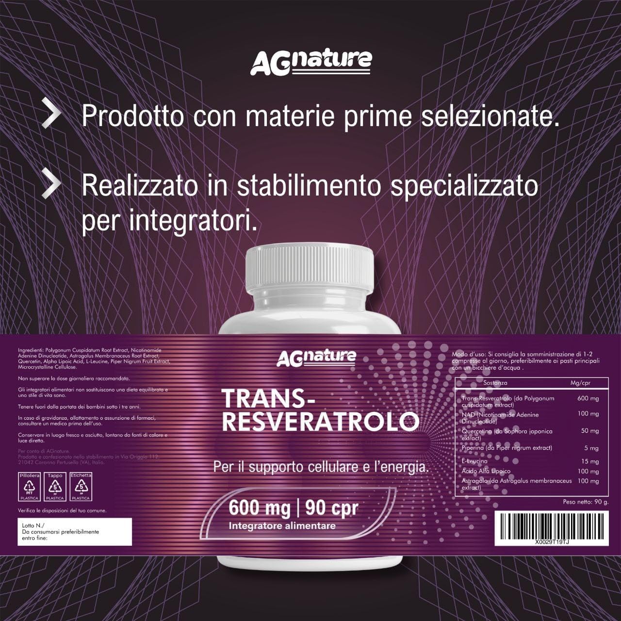 Trans-Resvératrol 600 mg Antioxydant Pur – 90 Comprimés avec NAD, Quercétine, Pipérine, Acide Alpha-Lipoïque et Astragale