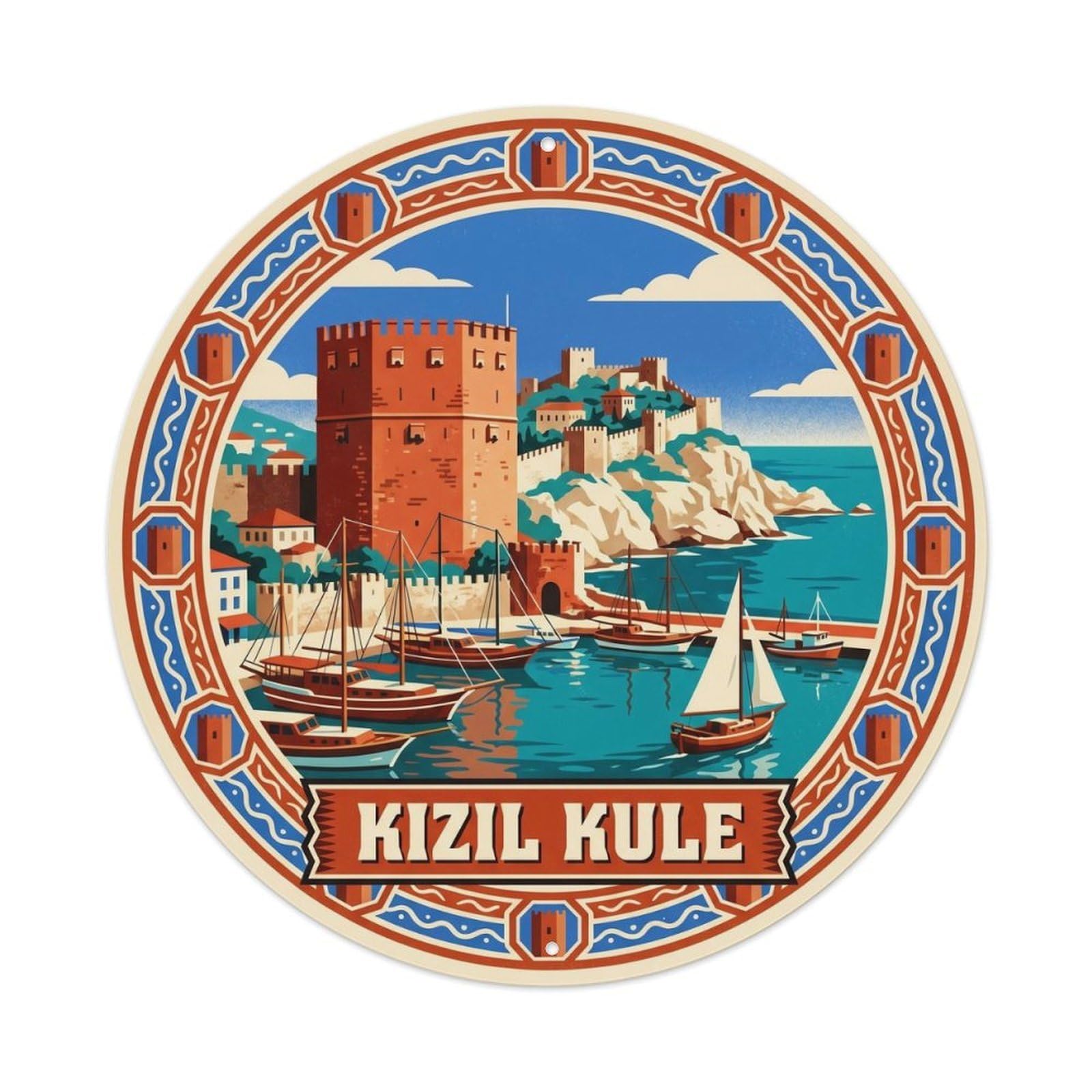 Alanya Red Tower Aegean Coastal Landmark Turkey Metal Tin Sign