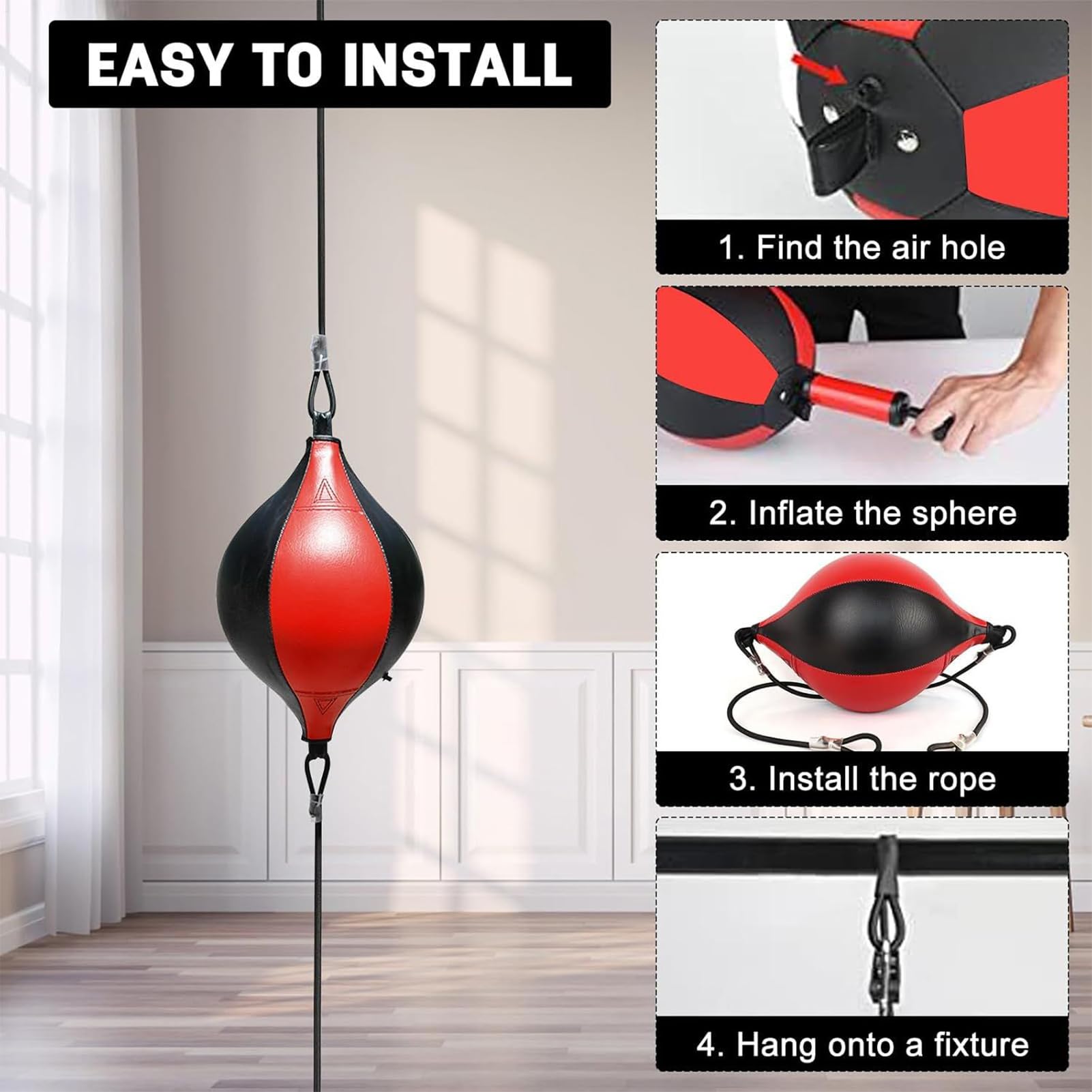 Double End Ball – Palla da boxe elastica, in pelle PU portatile, per allenamento di coordinazione, per la casa, il giardino