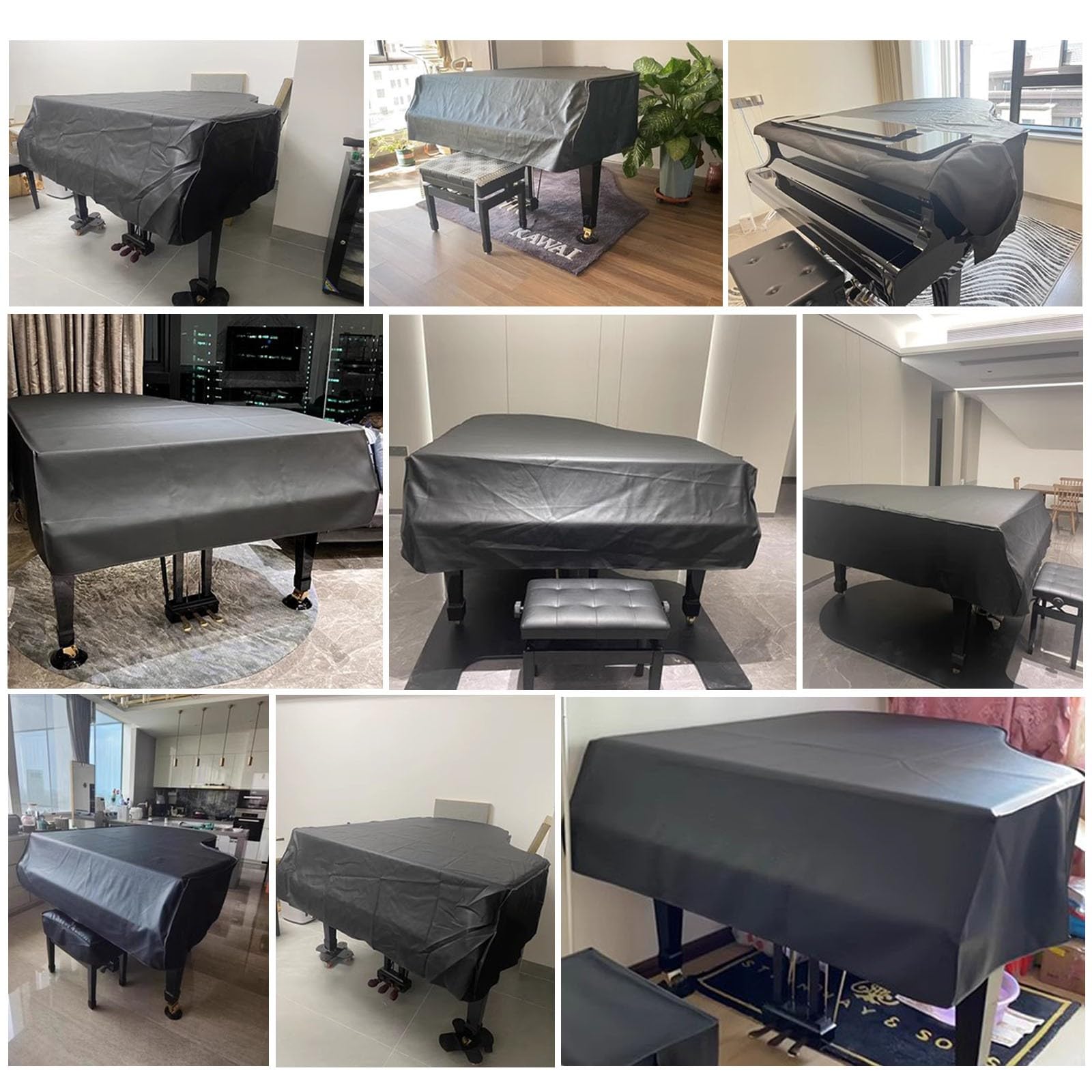 Copertura Nera per Pianoforte a Coda Copertura per Pianoforte a Coda per Bambini in Pelle Impermeabile con Copertura per Sgabello Copertura Protettiva per Pianoforte(A,180cm/71inch)