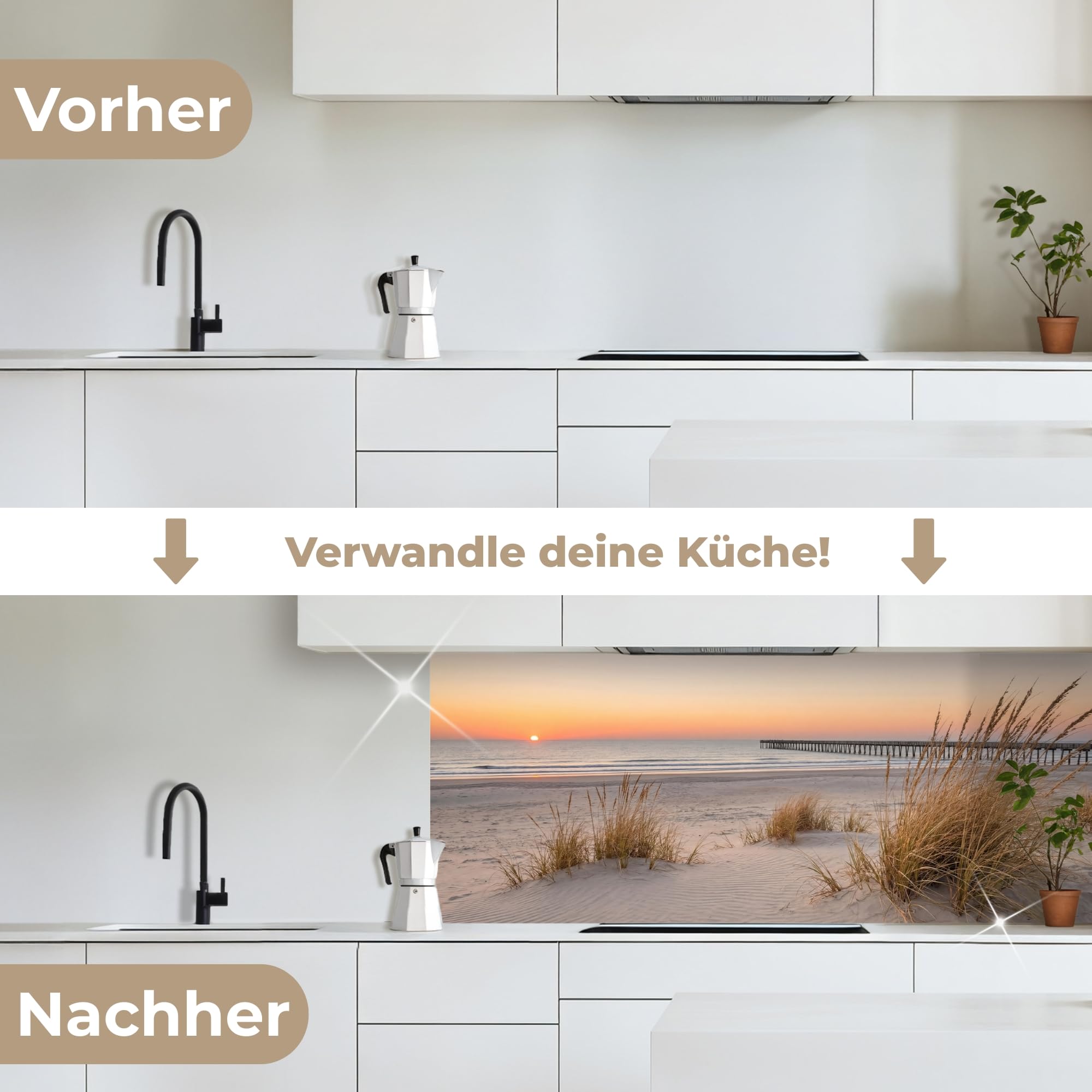 KitchenYeah© Küchenrückwand Selbstklebend 60x150 cm Küchenspritzschutz Rückwand Wandschutz Ohne Bohren Spritzschutz Wand Wandverkleidung Pier - Sonnenuntergang - Strand
