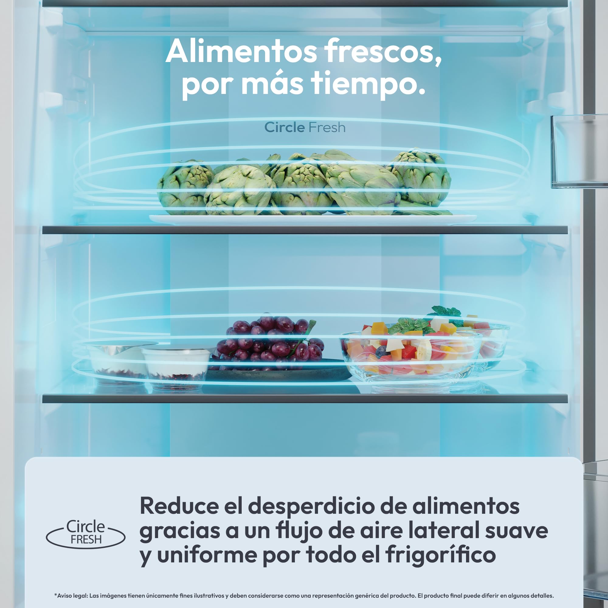 Candy Combi 70 CCG5T718EW1, Frigorífico Combi, 442L, Total No Frost Circle+, 3 Estantes, 4 Balconeras, 2 Cajones Verduleros, Control Digital Interno, Ancho 70 cm, Alto 185,5cm, Iluminación LED, Blanco