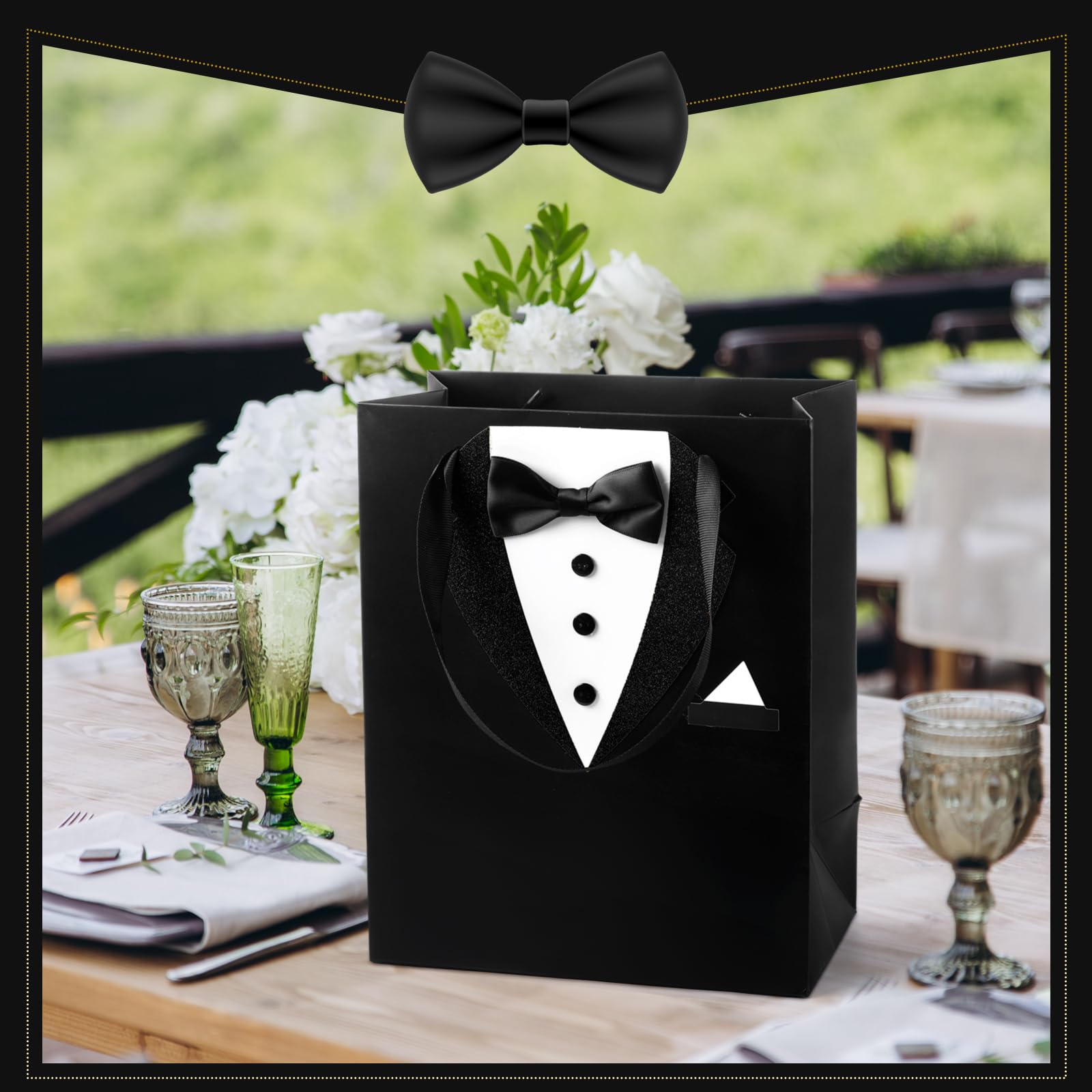 Chuangdi 8 Pcs Groomsmen Gift Bags with 3D Tuxedo Design 8 x 4.5 x 10 Inch with Handle Groomsmen Paper Gift Bags for Wedding Bachelor Birthday Party Favor Anniversary Supplies (Black)