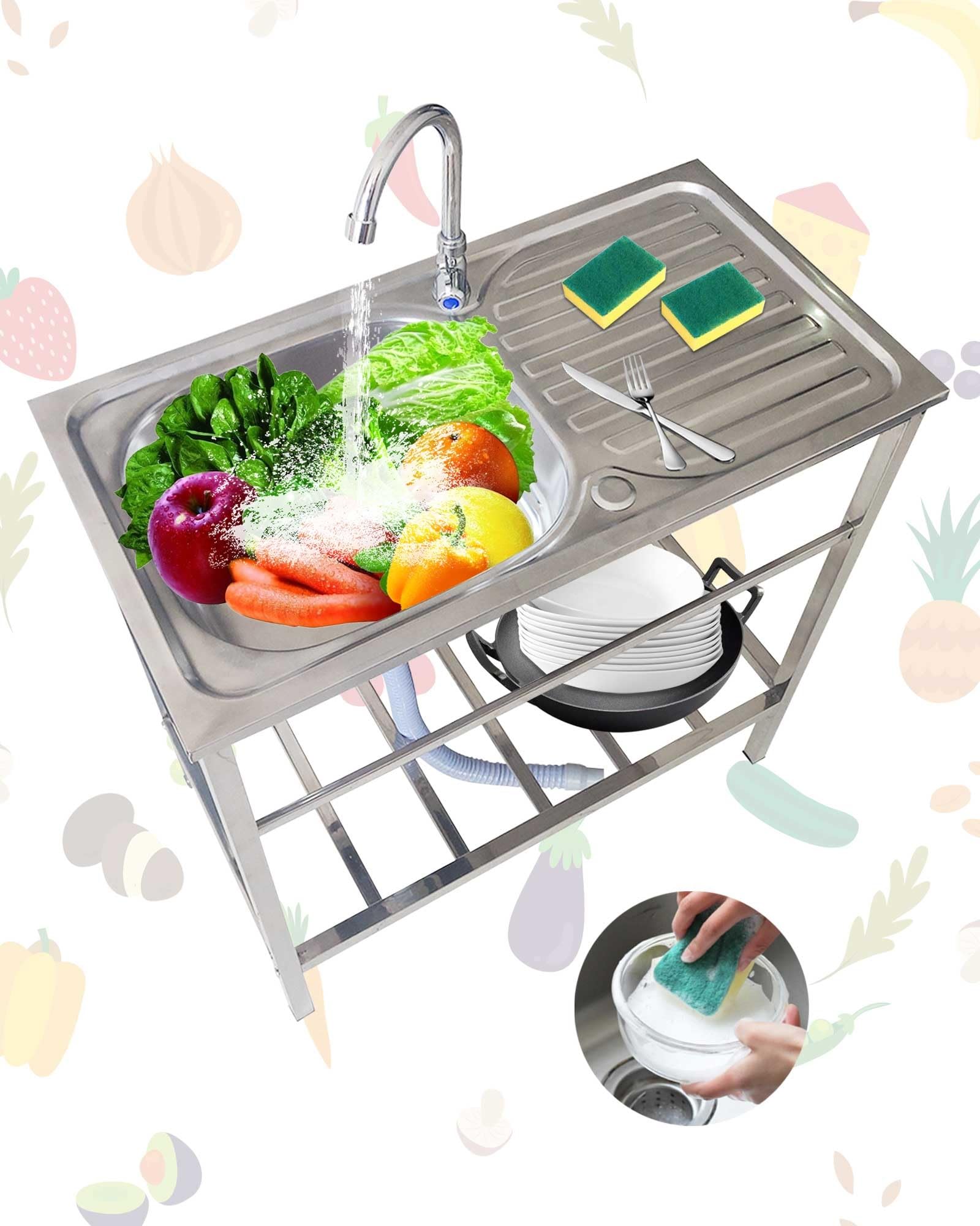 Freistehende Spüle Edelstahl 75x40x75cm - Garten Waschbecken Mit Wasserhahn