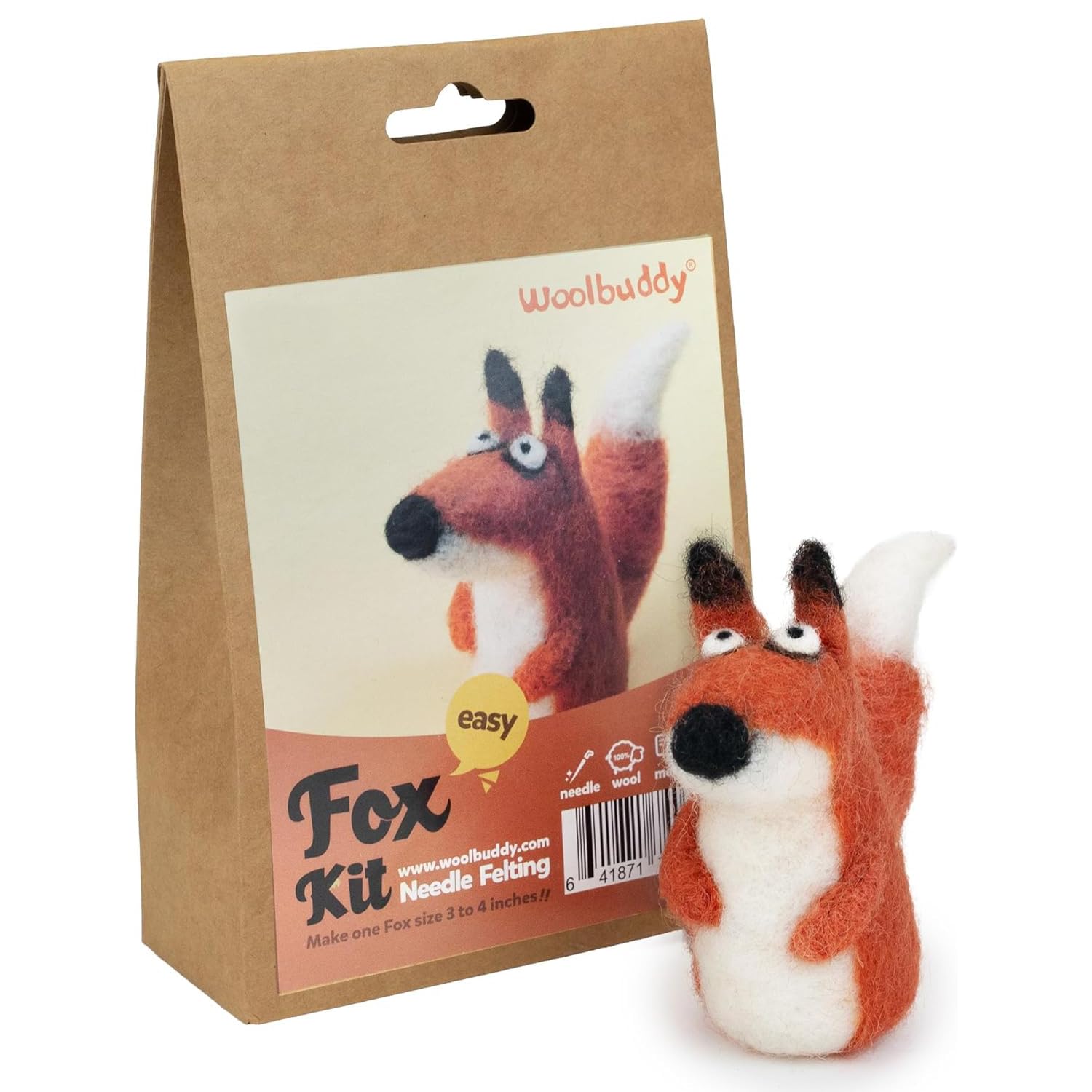 Woolbuddy Fox Needle Felting Kit, Felting Kit For Beginner Adults And Kids, Felt Animal Kit, Handmade, Felting Wool With 2 Felting Needles And Instruction, Adult Craft And Kids Needle Felting Kit (Fox)