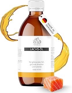 Lachsöl 1000ml für Hunde und Katzen - Von Tom & Leo – Lachsöl mit Omega 3-6-9, Ideal für Barf, Haut & Fell, Premium Fischöl für Hunde
