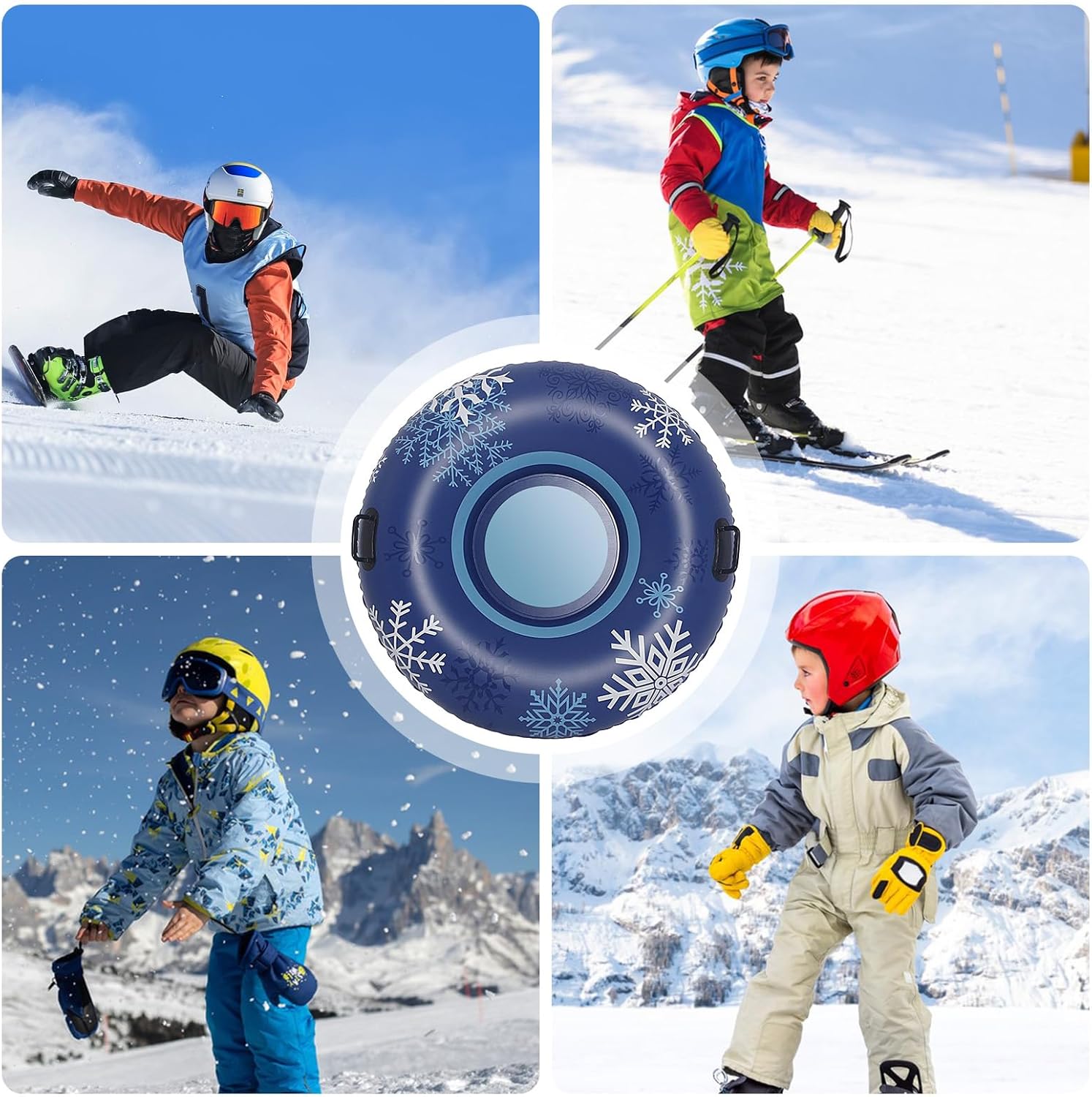 Snow Tubes - 43 Inch Inflatable Cold Sled for Winter Fun, Outdoor Adventure with Smooth Sliding Function, Heavy Duty Float for Travel, Race, Party, Camp, Picnic, Thick PVC Material, Gift Box