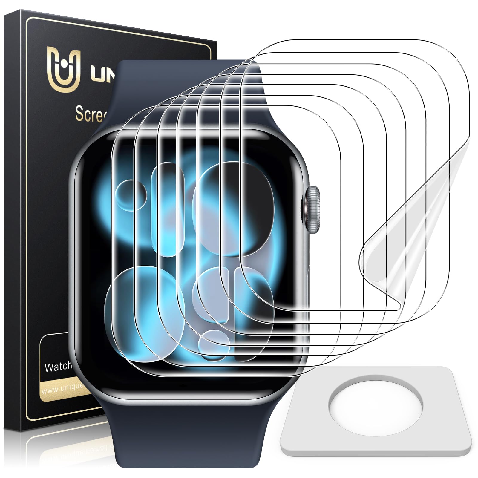 UniqueMe 8 Pack for Apple Watch Series 11/10 Screen Protector 46mm - [Strong Asorption] [Flexible TPU Not Glass][Non-Bubbles] iWatch Anti-Scratch Protection HD Clear Cover Soft FilmClimatePartner certified