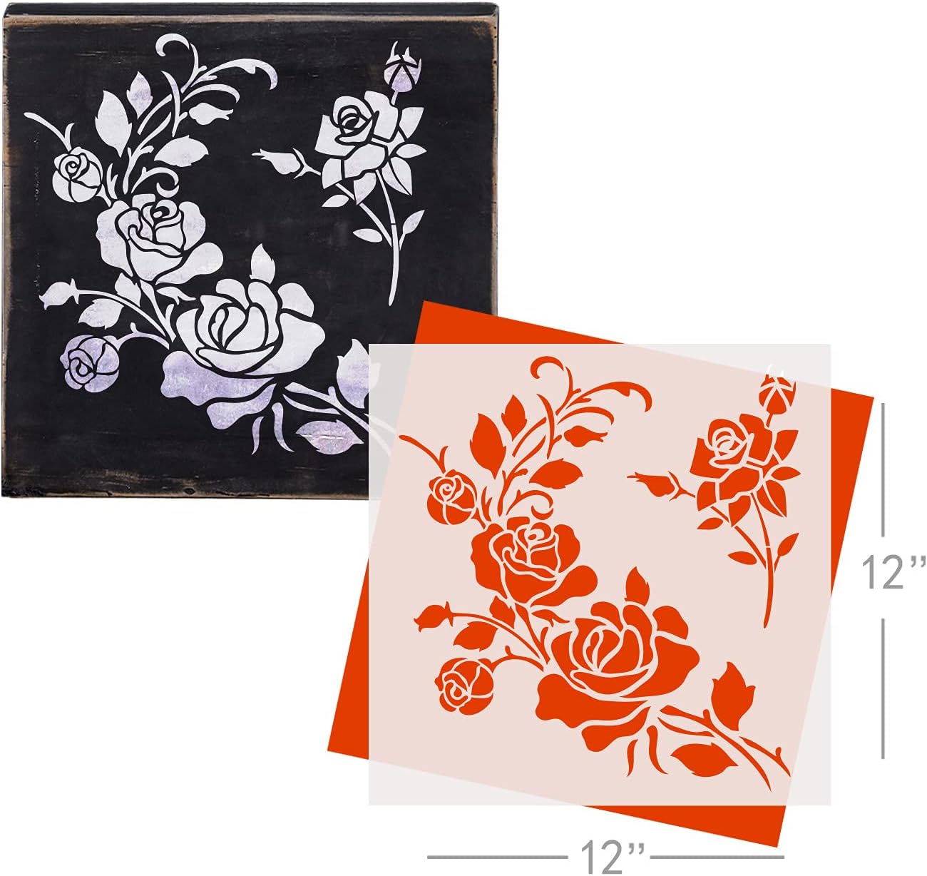 GSS Designs Corner Flower Rose Stencil - Reusable Stencils for Painting on Wood Canvas Wall Furniture - Mylar Stencil for Crafts and Decorations 12x12 Inch