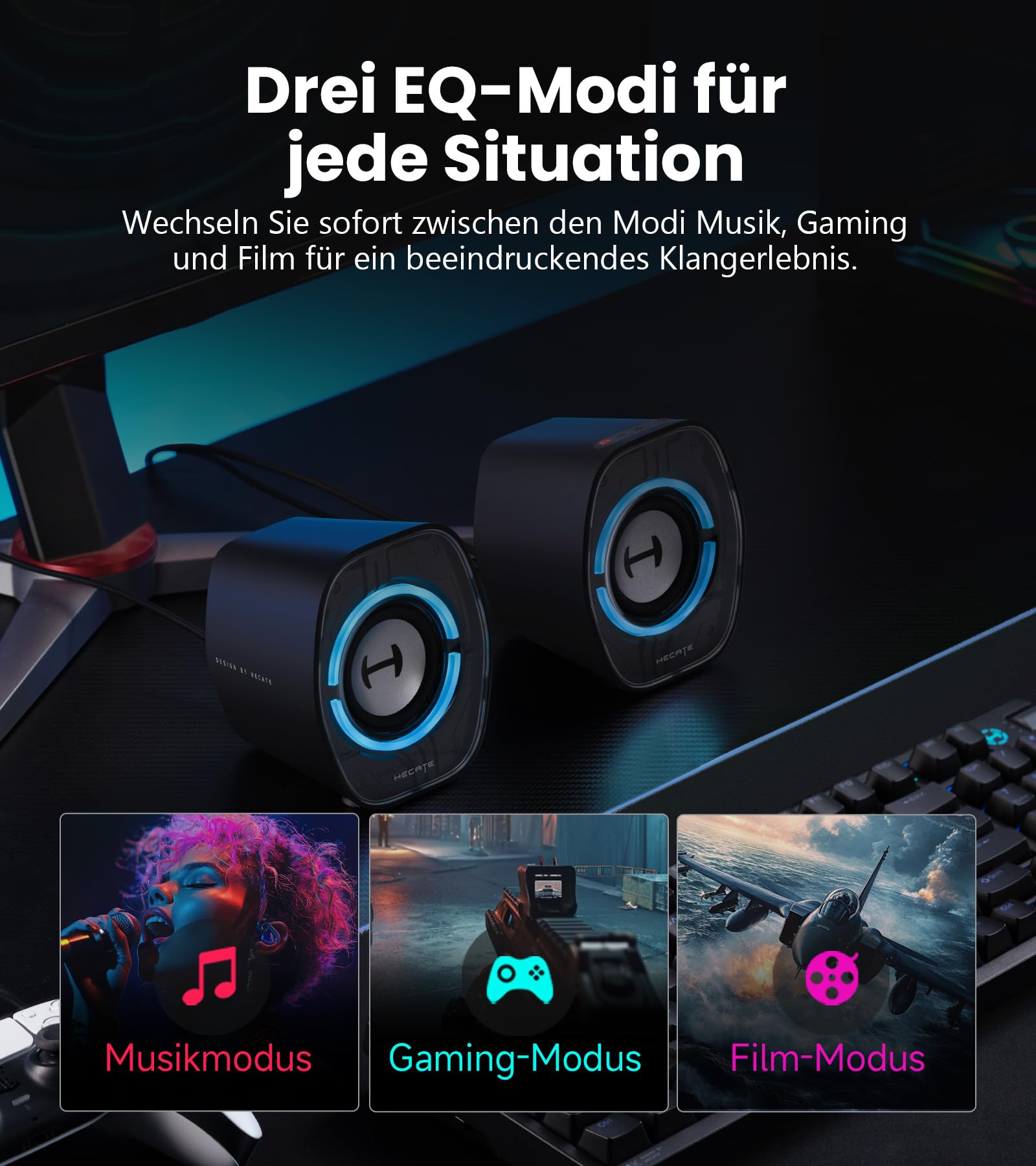 Edifier G1000 II Desktop-Computerlautsprecher, 2,5-Zoll-Breitbandlautsprecher mit Verbessertem Bass, Dynamische RGB-Beleuchtung, Bluetooth 5.4/USB-C/AUX, Gaming-Lautsprecher für PC/PS5/Switch, Schwarz