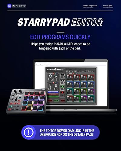 Miniatura 5 de Donner MIDI Pad Beat Maker con 16 almohadillas de ritmo 2 atenuadores asignables y perillas y software de producción de música incluido controlador