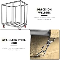 Vista 5 de Carrito de lavandería comercial con ruedas, gran rodillo de 11.35 bushels con cesta desmontable forrada en lona impermeable, acero inoxidable