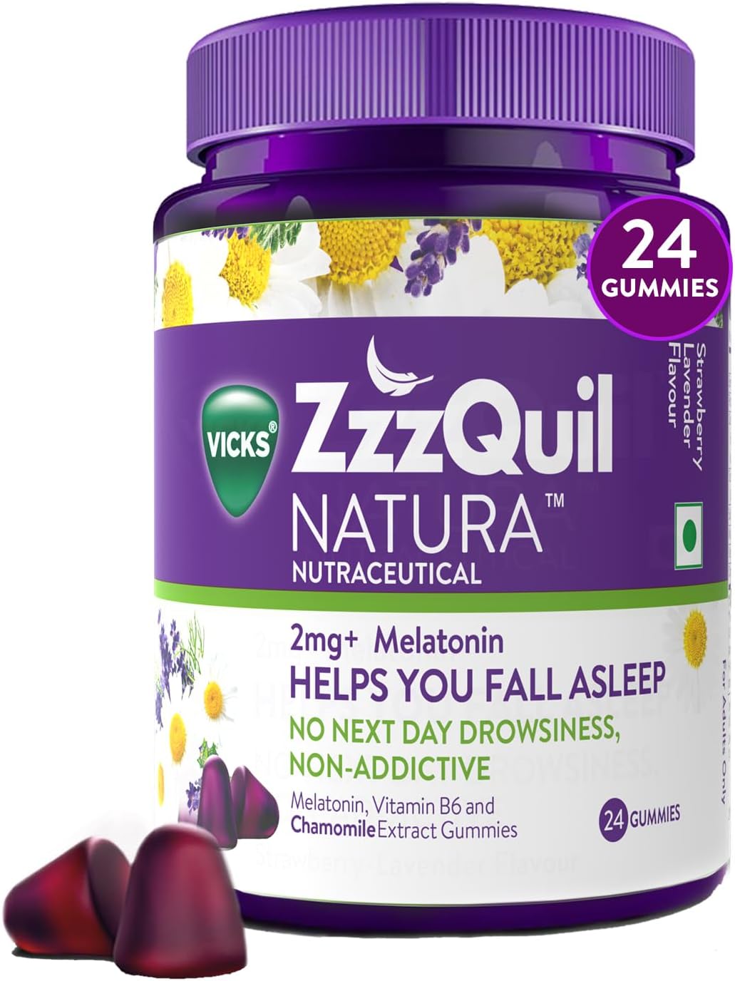 Vicks ZzzQuil Natura, 24s Pack, Non-Addictive Sleep-Aid Gummy, Melatonin helps you fall Asleep Fast