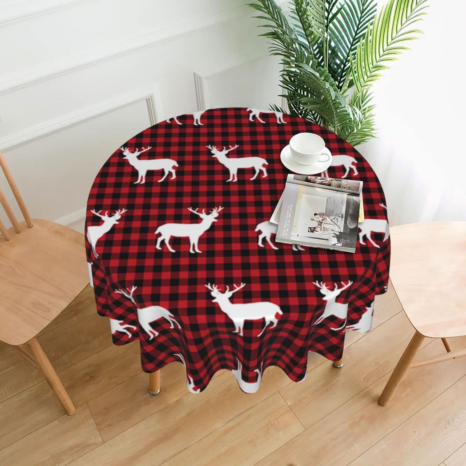 Lawenp Deer Decorative Round Table Cloths - 60 Inches in Diameter for Buffet Tables, Parties, Holiday Dinners.