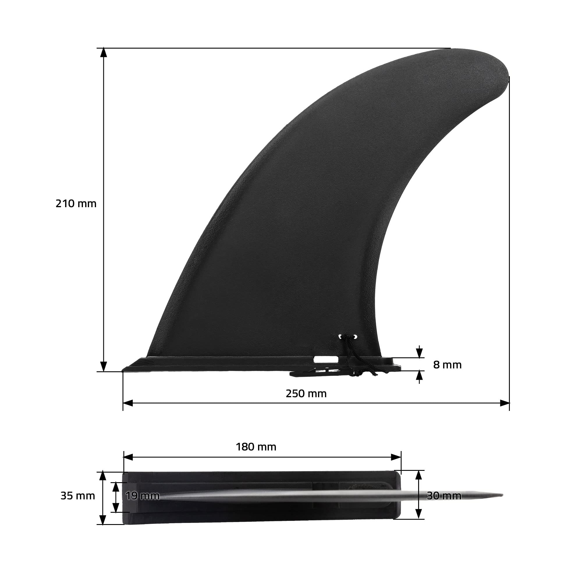 ECD Germany Pinna SUP Premium per Tavola da Stand Up Paddle, Pinna Centrale Rimovibile Universale 25x21x3,5 cm, Nylon Nero, Sistema Slide-In Senza Attrezzi, Accessori di Ricambio per Paddle Board