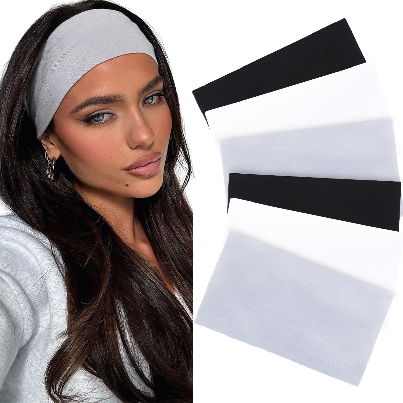 Women\'s Solid 6 Pack Stretch Headband Turban Workout Hairband Accessories 6 Pcs Wide Headbands for Women, Non Slip Cute Zig Zag  main image 3