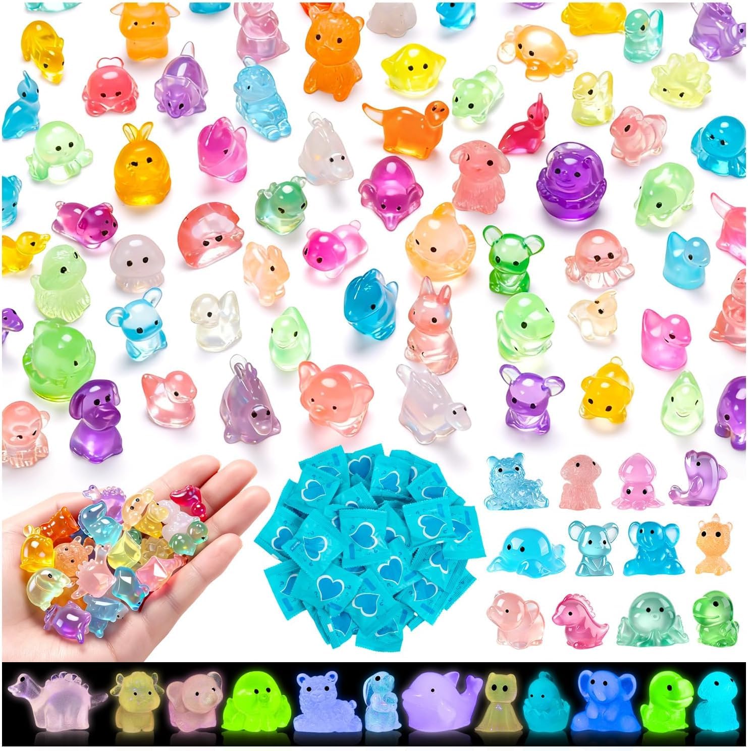 100 Pcs Mini Resin Animal Blind Bags Mini Glow in The Dark Resin Animals