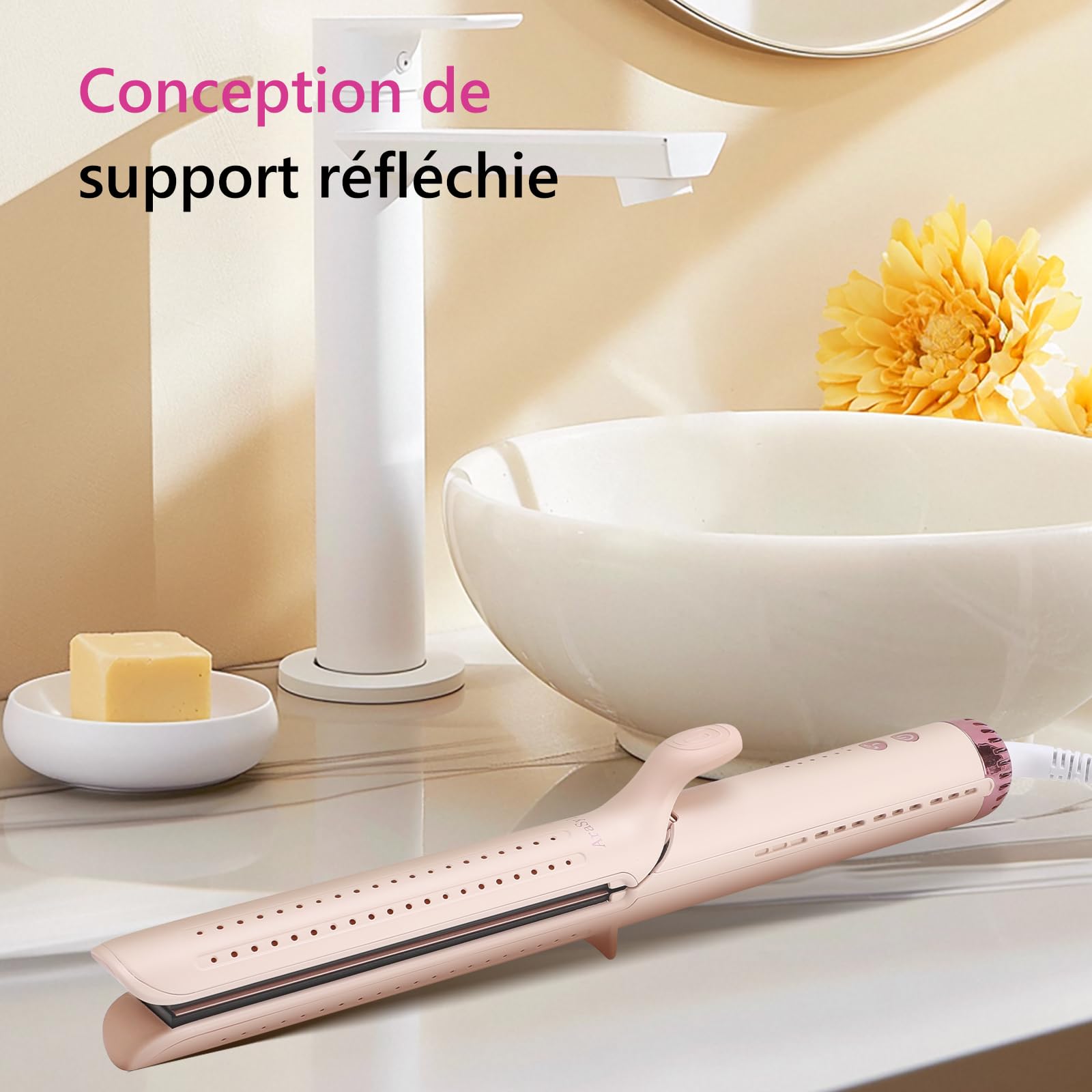Lisseur 2 En 1 Air Froid, Chauffe 30S, Ions Négatifs, 110–240V | 5 Temp. (140–220°C), Anti-Frisottis, Arrêt Auto, Corps Isolé, Câble Rotatif