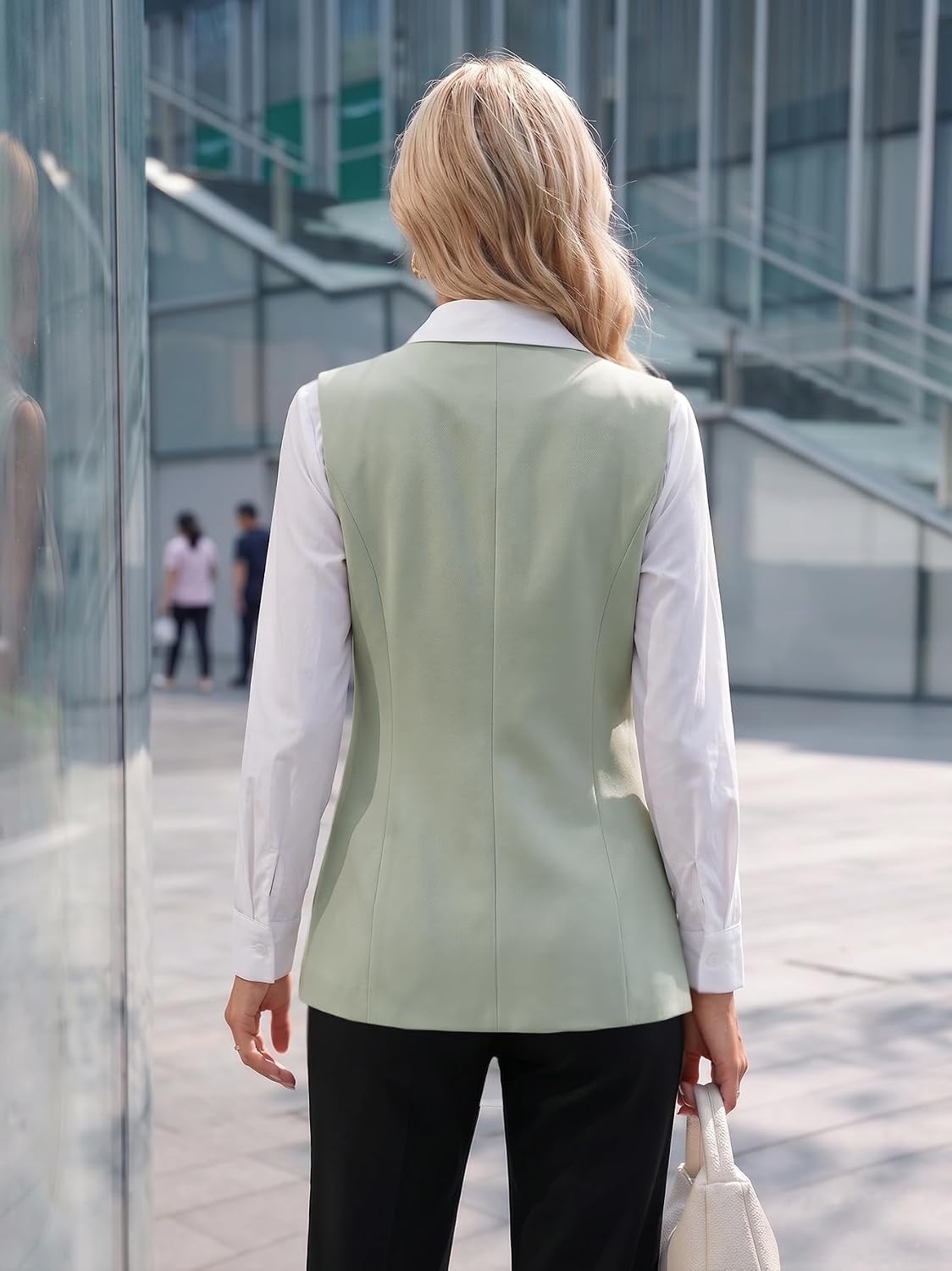 Mina Self 2026 Summer Womens Sleeveless Vest Tops Breasted V Neck Trendy Casual Work Office Slim Outwear Suit Jacket