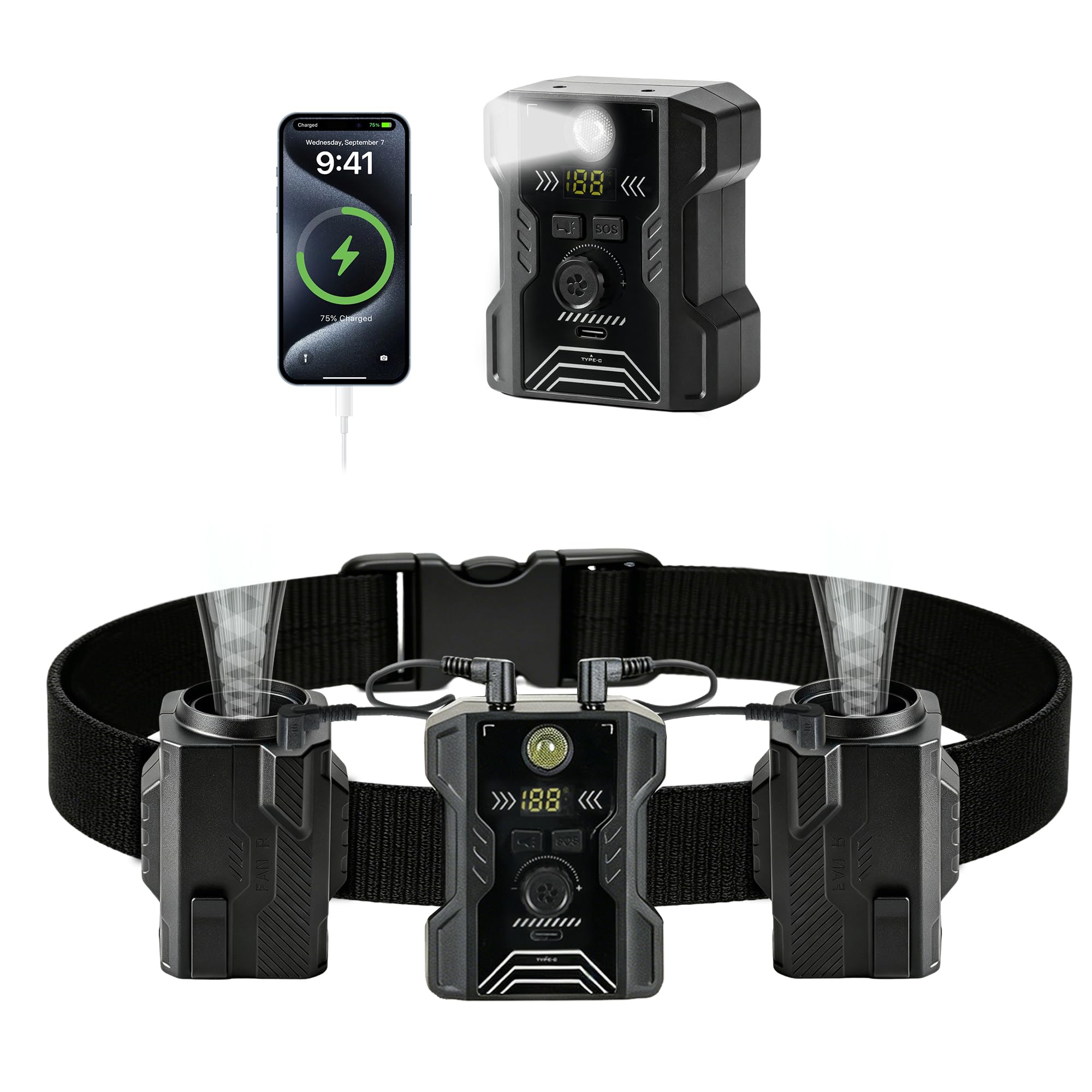 Photo 1 of 16000mAh Portable Waist Fan 2 Separate Wearable Waist Fans 18000RPM Powerful Belt Fans Rechargeable Battery operated With 100 Speeds for Jobsite Gardening Camping Outdoor work Travel Essentials