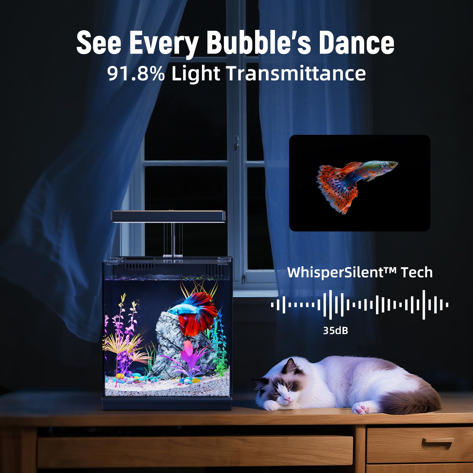 Betta Fish Tank, kit de acuario todo en uno de 2 galones con filtración y luz LED, acuario autolimpiante para principiantes, niños, regalos para hombres, adolescentes y niños