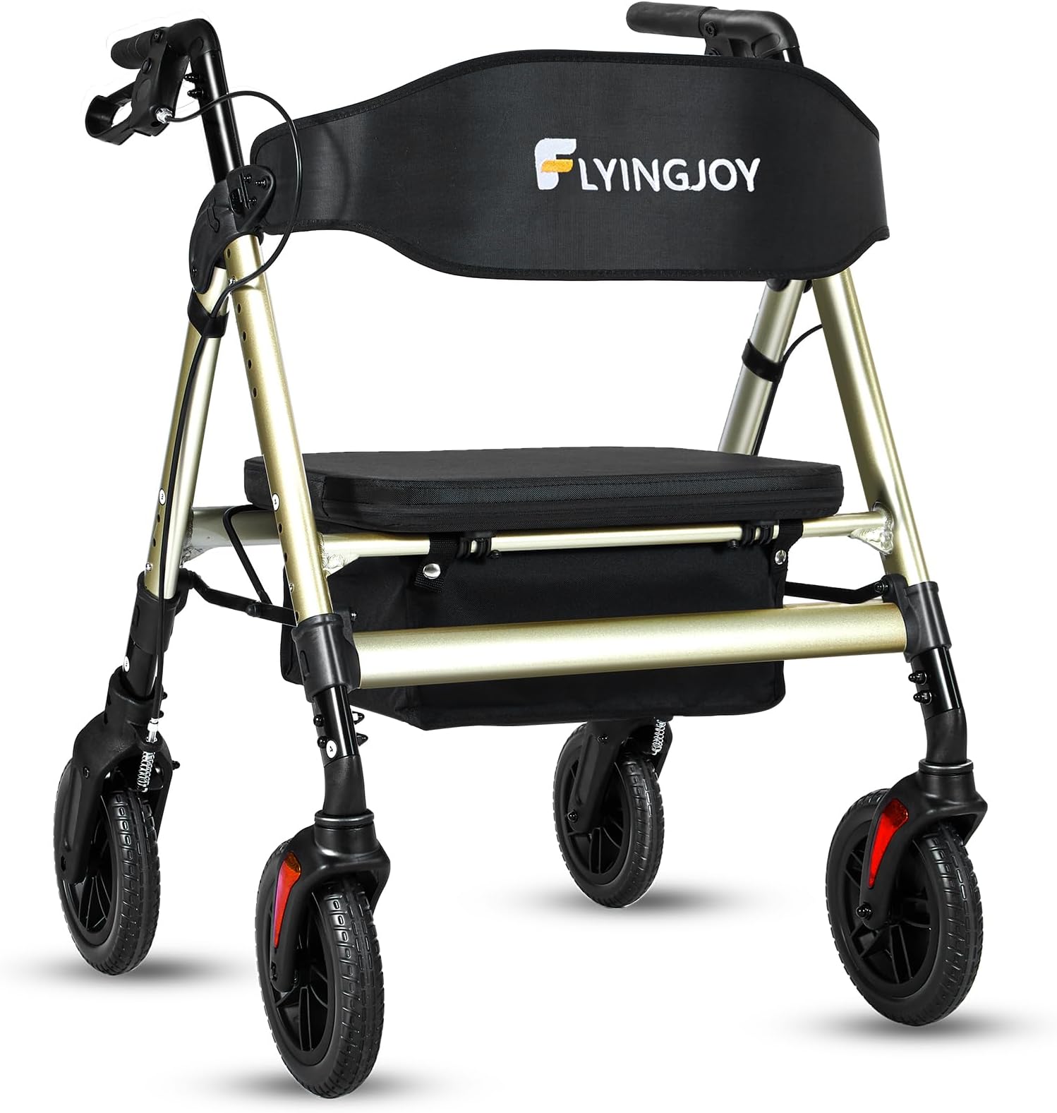 Rollator Walker with Seat,450Lb Rolling Walker, Extra-Wide Heavy-Duty Rollator Walker with Seat and Brakes for Seniors and Adults Bariatric with Large Aluminum (Champagne)