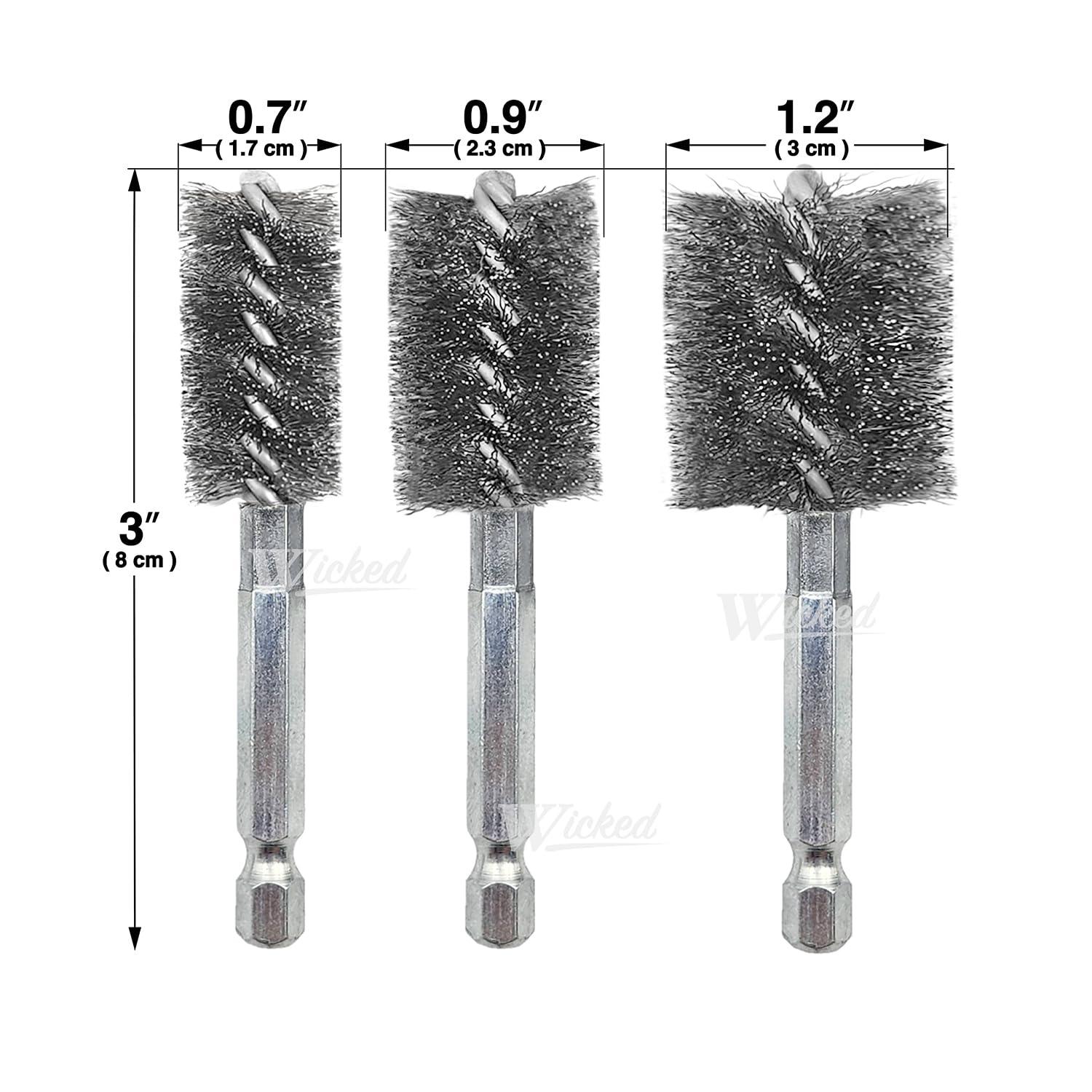 WICKED Professional ID Copper Tube Pipe Cleaner Replacement Brushes (1/2” & 3/4’’ & 1” (Multi-Pack))