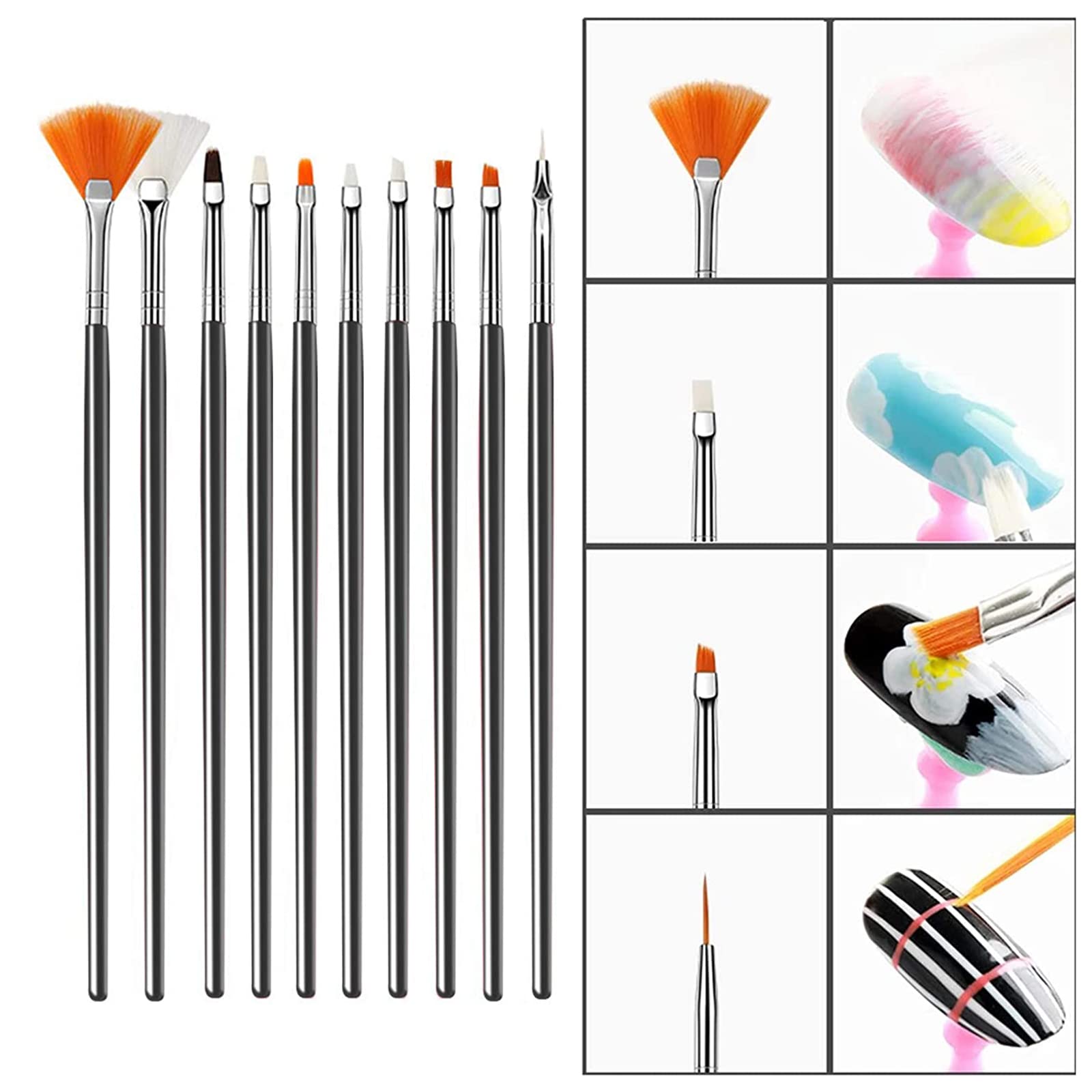 Pennelli Unghie, 15 Pezzi Nero Pennelli Unghie e 3 Pezzi Viola Pennelli per Unghie, Acrilico Gel Pennelloper Unghie Set pennelli per dettagl per Nail Art Design