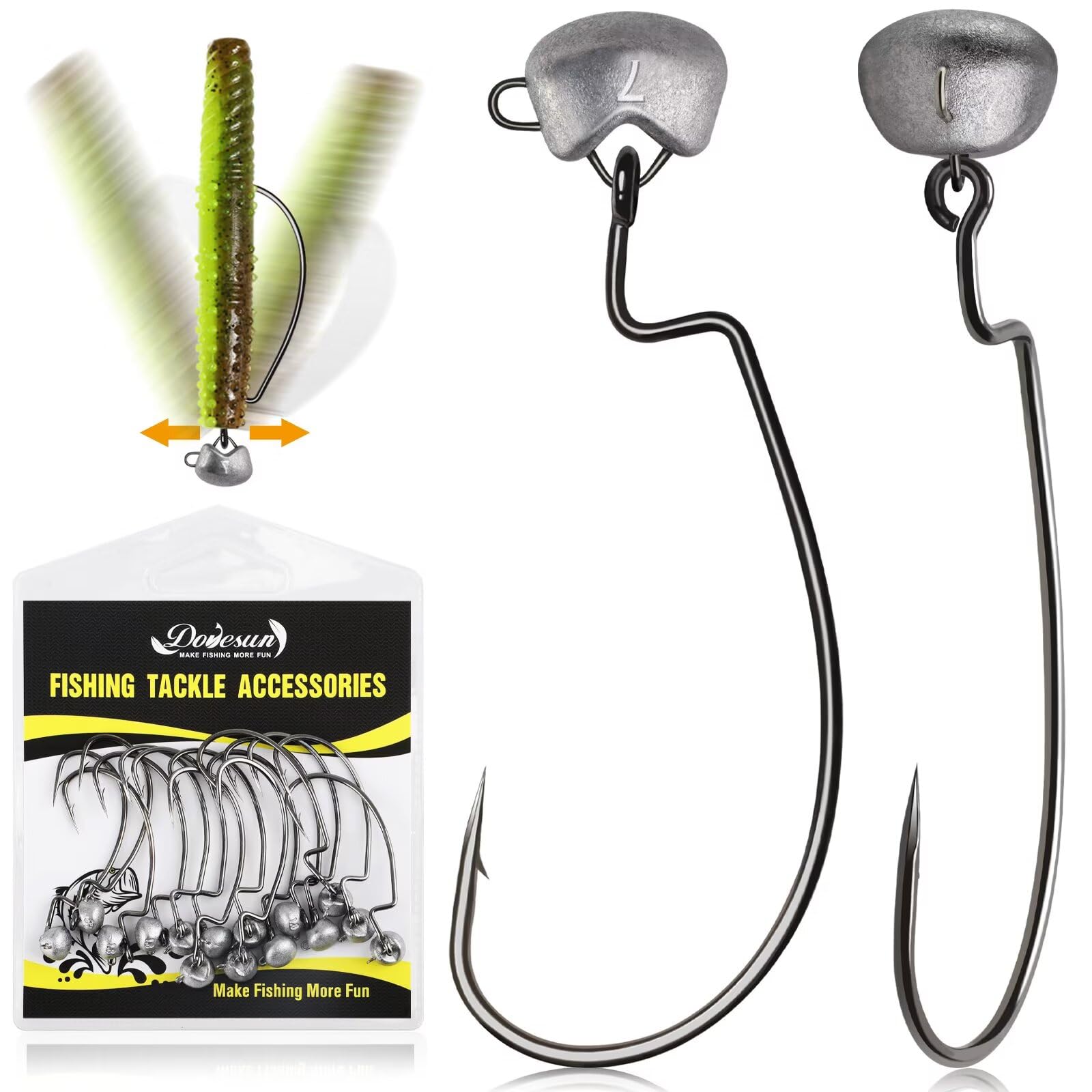 Dovesun Ned Rig Jig Heads Weedless Jig Head for Bass Fishing Swimbait Jig Head Shaky Ned Rig Hooks Saltwater Freshwater 15PCS 1/0 2/0 3/0