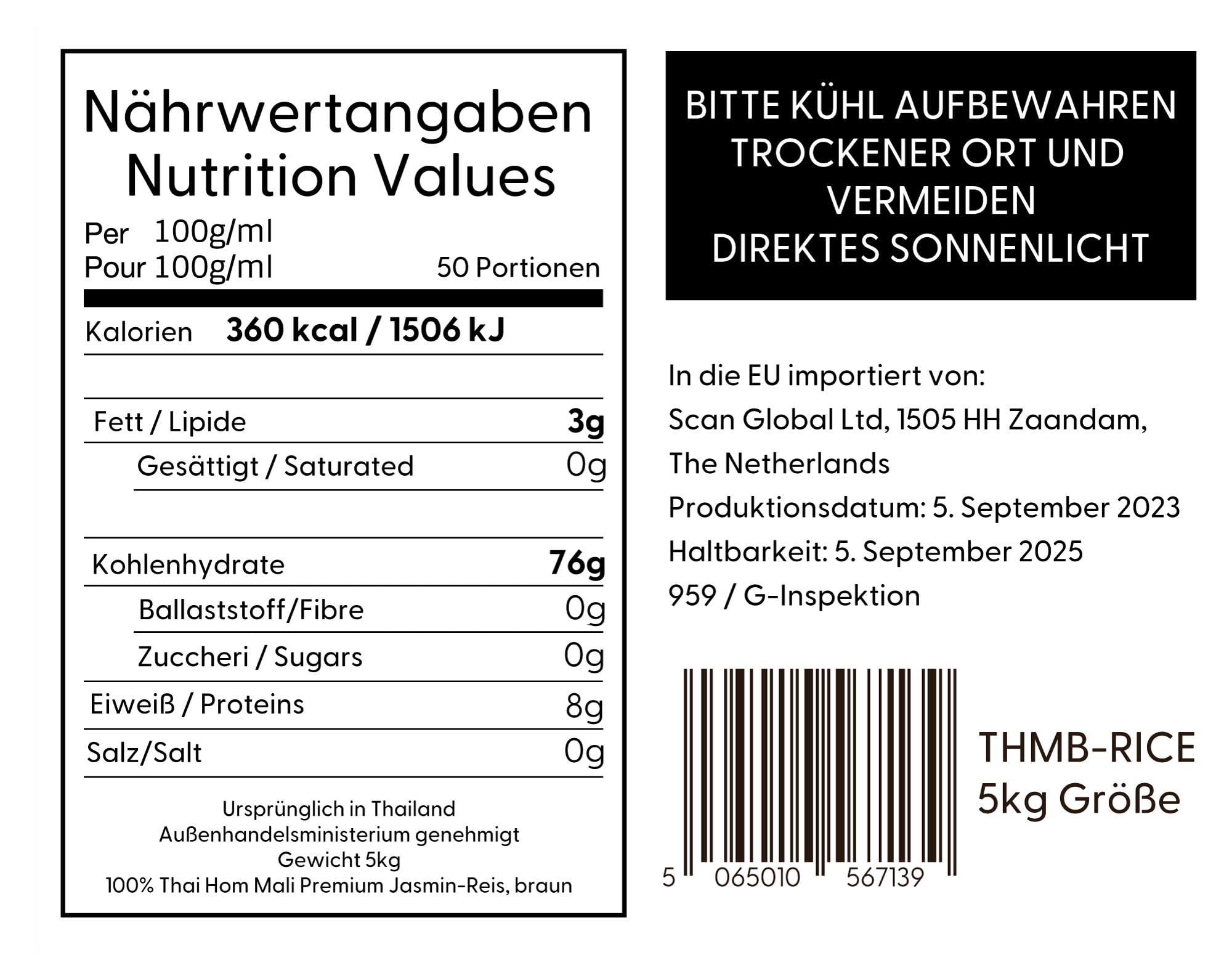 Yum Asia Thai Hom Mali Premium brauner Jasminreis – 5kg
