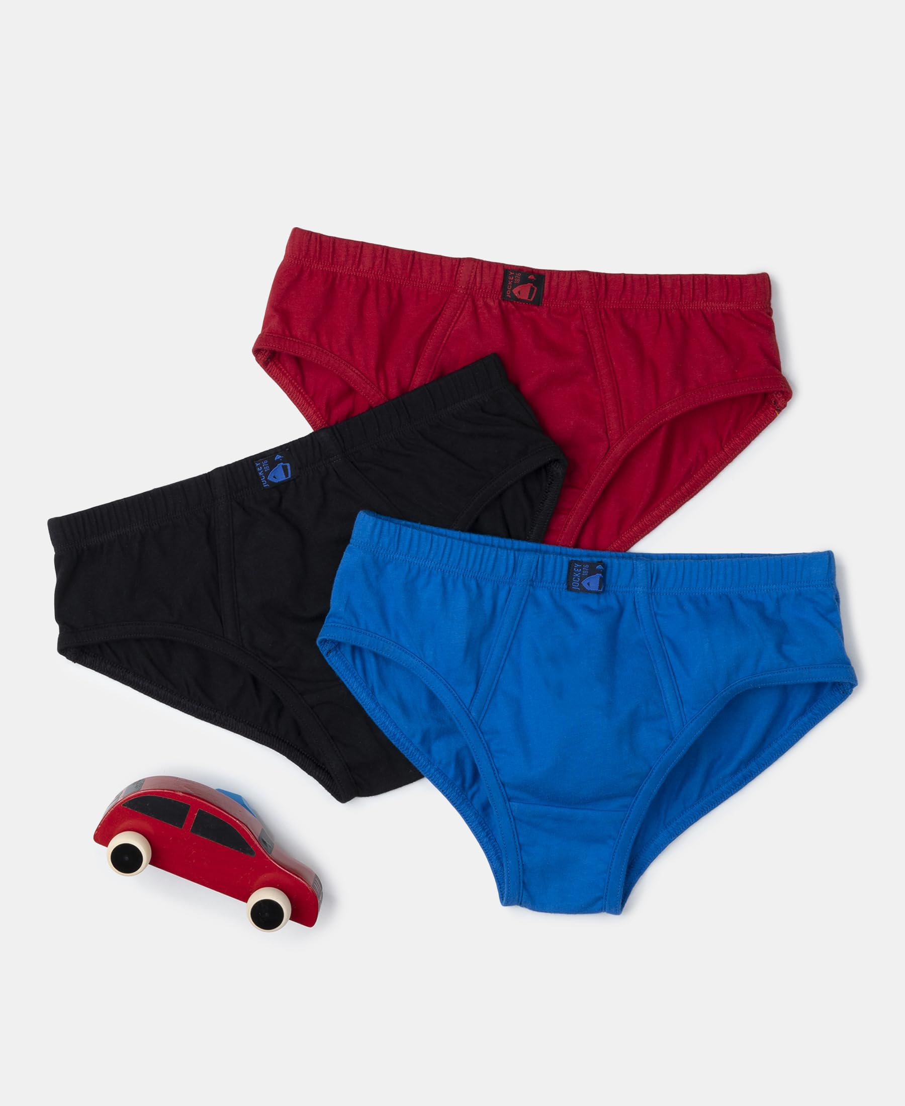 Jockey 3035 Boys Super Combed Cotton Solid Brief with Ultrasoft Waistband (Pack of 3)_Rich Royal Blue, Black & Chilli Pepper_9-10 Yrs - Image 6 thumbnail