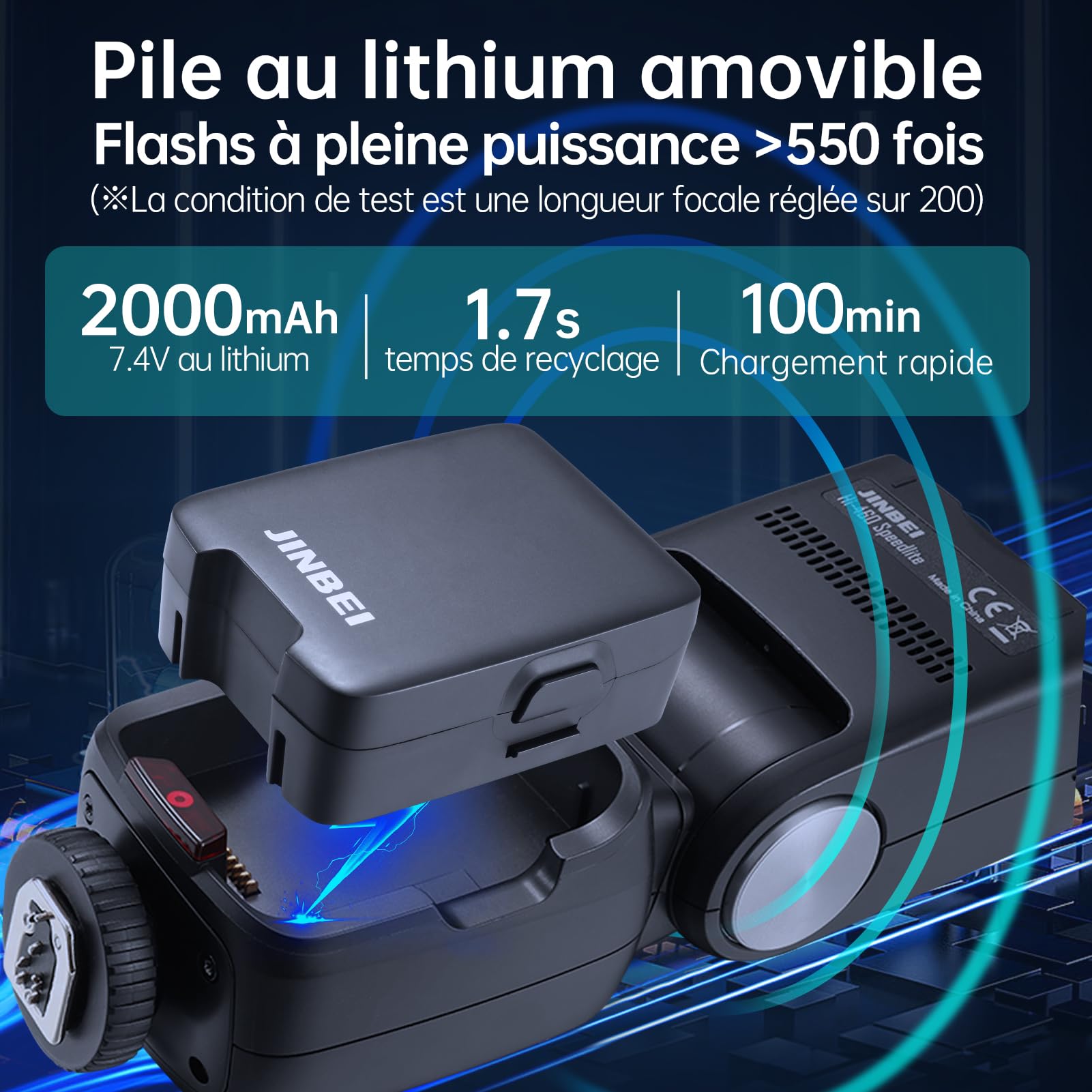 JINBEI Hi-460MAX Flash Écran Tactile innovant à Cadran Batterie au Lithium 2000 mAh, Temps de Recyclage de 0,05 à 1,7 s, Griffe Universelle (Hi460MAX)
