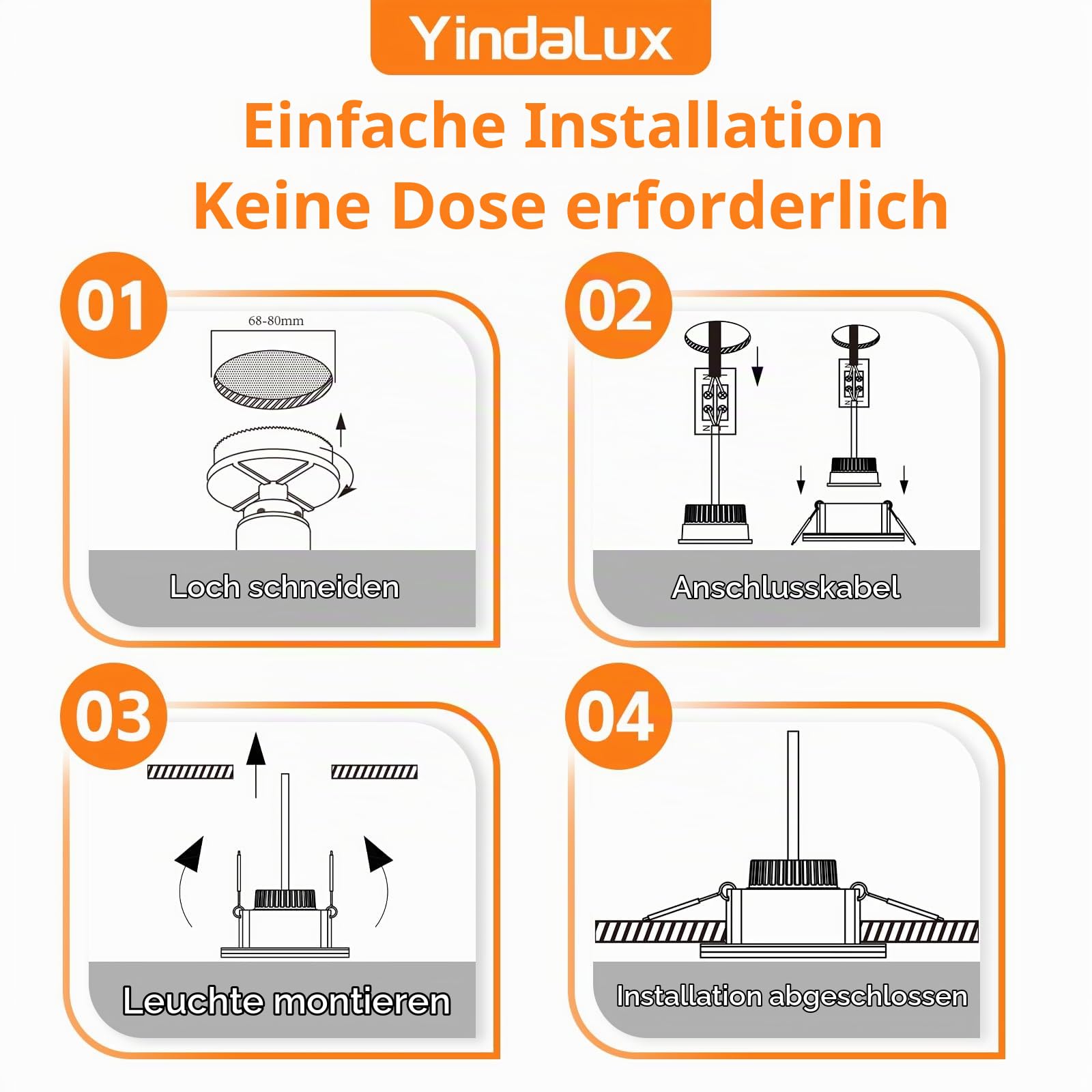YindaLux LED Einbaustrahler 230V Dimmbar Flach LED Spots 5W IP65 Deckenspots Warmweiß Neutralweiß Kaltweiß Einbauleuchten 68mm 500LM Einbauspots für Badzimmer Wohnzimmer Rund Led Spot Schwarz, 6er Set