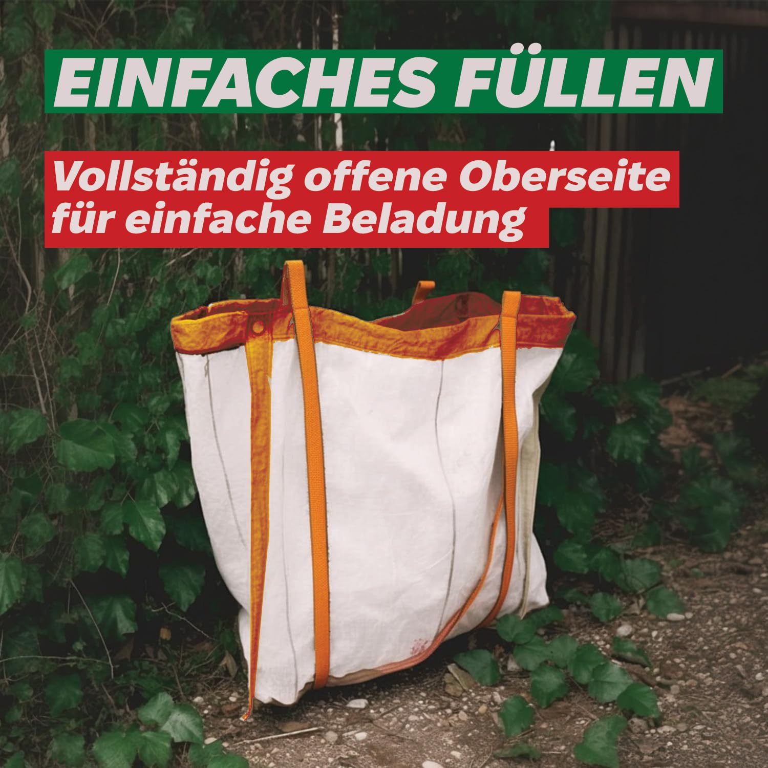 Big Bag mit 6 Schlaufen, 2 Schlaufen unten, 4 Schlaufen zum Heben - Säcke für Bauschutt, Holz, Gartenabfälle, Sand - Kiessäcke 90 x 90 x 90 cm, Big Bags mit einer Tragfähigkeit von 1000 kg (15 stück)