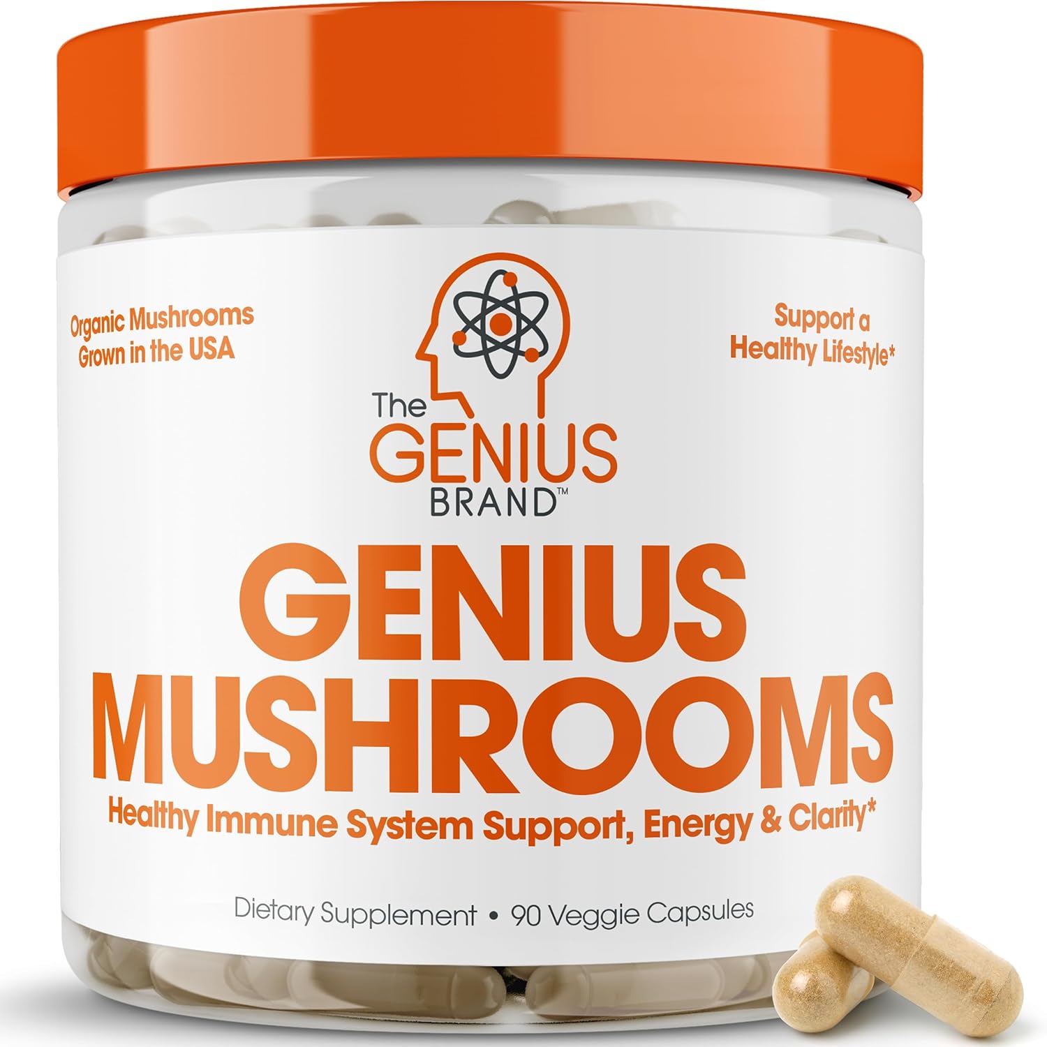 Genius Mushroom - Lions Mane, Cordyceps and Reishi - Immune System Booster Nootropic Brain Supplement - for Natural Energy, Memory Liver Support, 90 Veggie Pills Genius Mushroom - Lions Mane, Cordyceps and Reishi - Immune System Booster Nootropic Brain Supplement - for Natural Energy, Memory Liver Support, 90 Veggie Pills