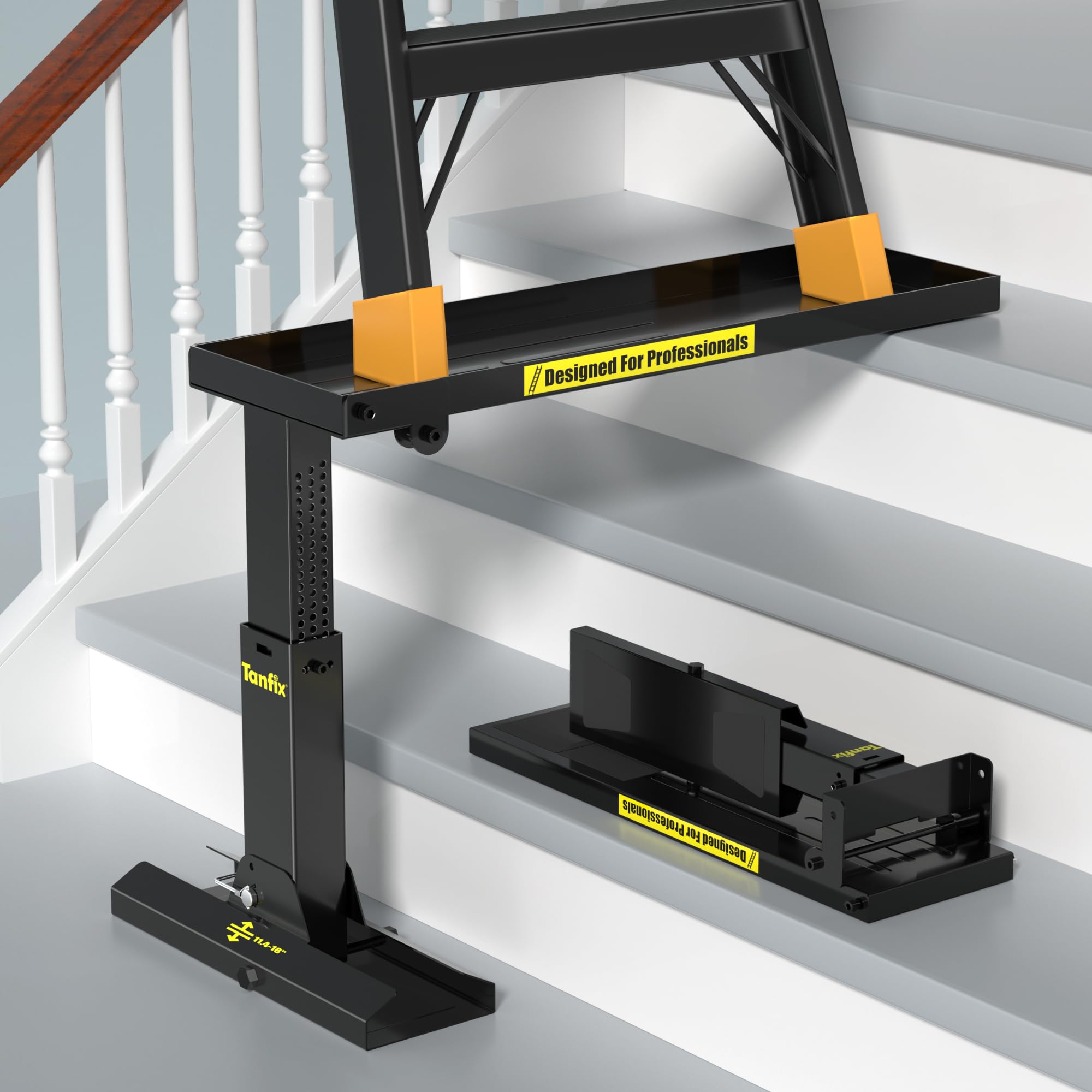 Faltbare Leiterverlängerung Pro, hochfestes Stahlmaterial, Leiterverlängerung Pro für Treppen mit rutschfester Matte, 23,5–39,4 cm verstellbare Höhe, anwendbarer Leiterfüße, Abstand 50,8 cm
