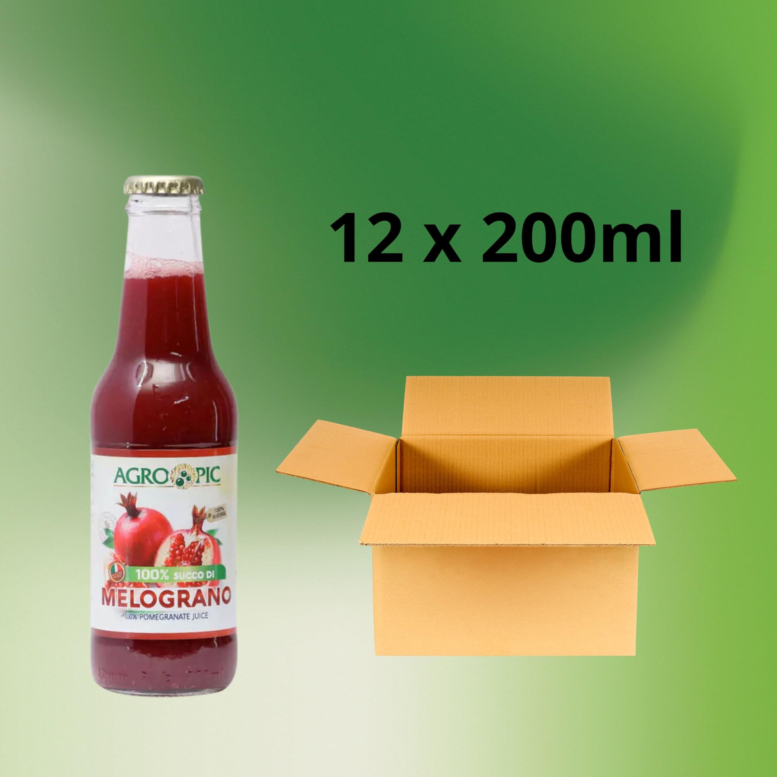 Agropic Succo di Melograno 100%, 12 bottiglie da 200 ml di puro succo di melograno senza zuccheri aggiunti, senza conservanti, Made in Italy - 4