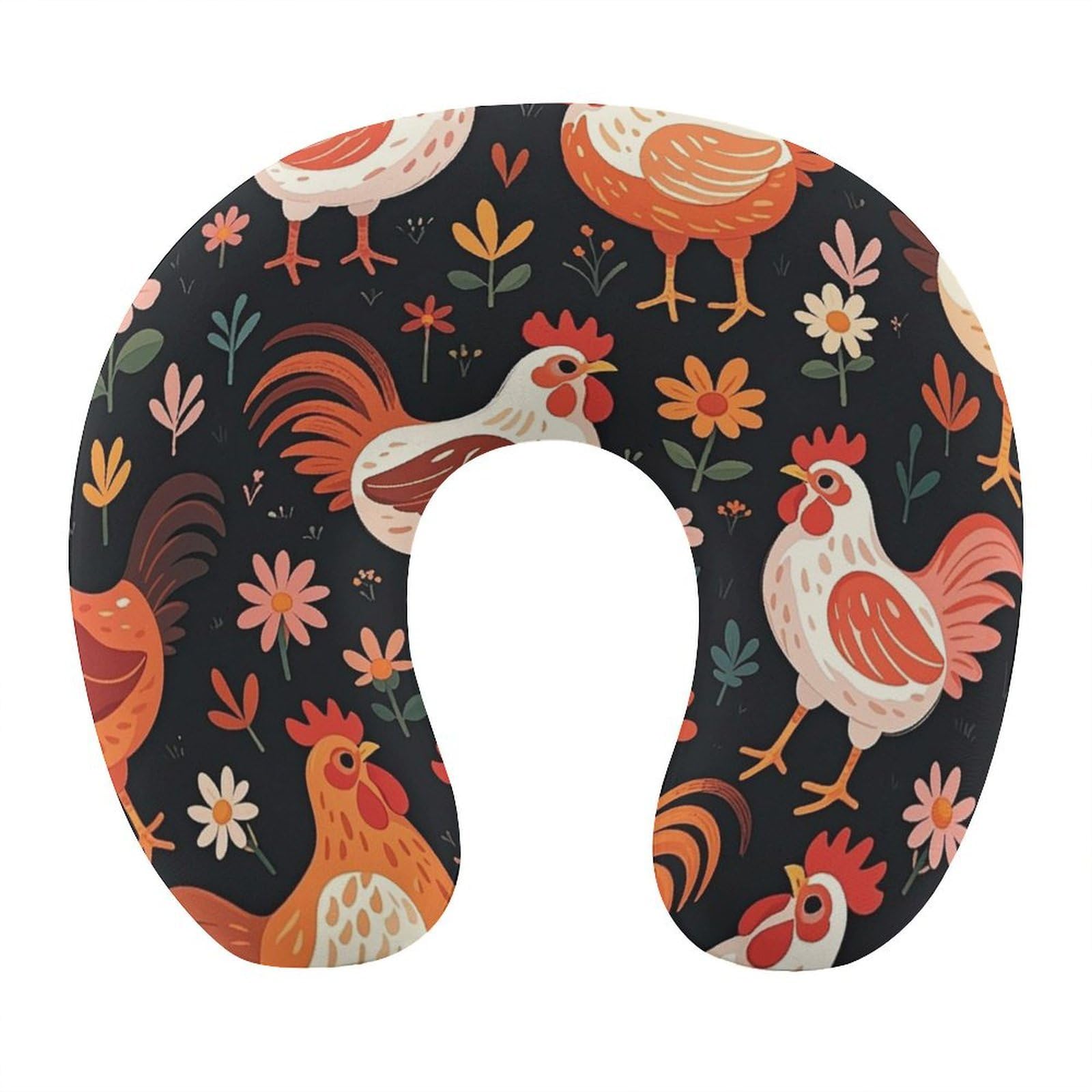 FekiLoot Cute Rooster Chickens Travel Pillow U Shaped Neck Pillow Comfortable Memory Foam Pillow Portable Soft Headrest Lightweight Neck and Head Support for Planes Trains Self-Driving Cars