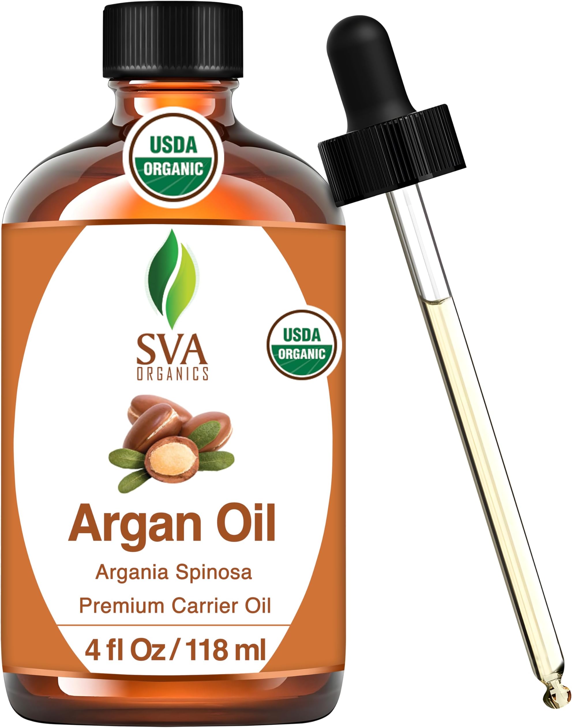 SVA Organics Argan Oil Organic Cold Pressed 4 Oz USDA 100% Pure & Natural Authentic Premium Therapeutic Grade Carrier Oil ...