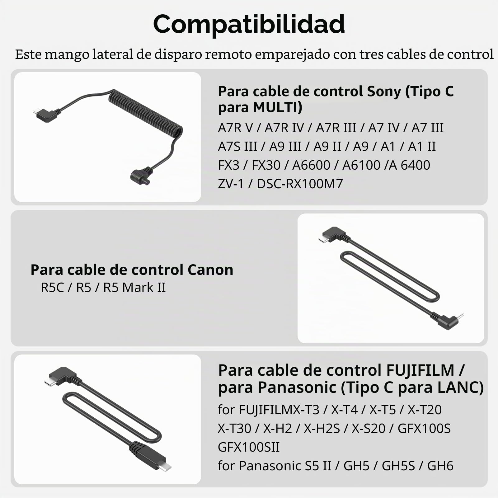 SMALLRIG Mango lateral roscado con disparador remoto Start/Stop Record, 3 cables de control, apto para Sony A7 III/FX3/A6600, Canon R5II/R5C, para FUJIFILM X-H2S/X-T5, para