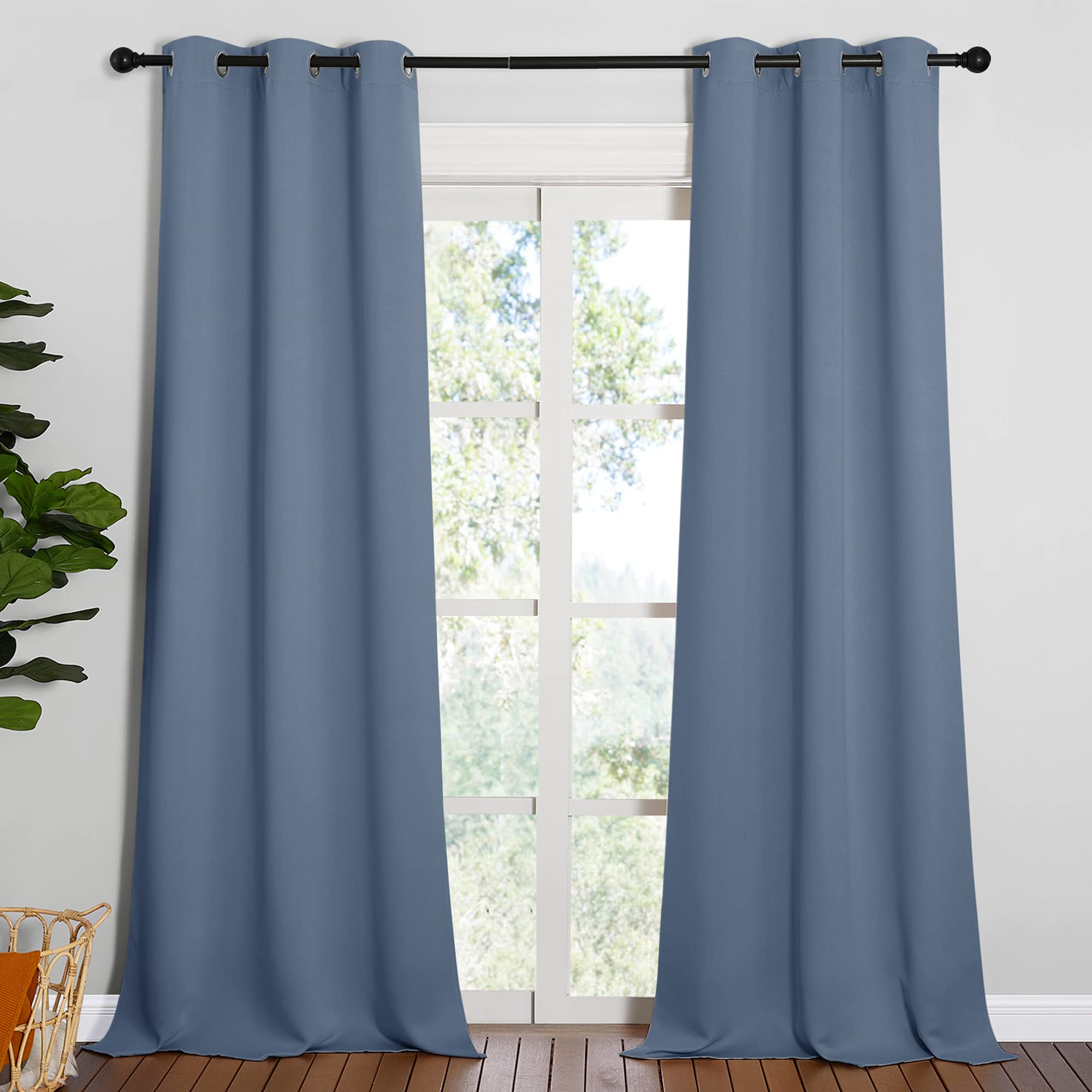 NICETOWN Living Room Blackout Curtains 95 inches Long, Thermal Insulated Noise Reducing Curtains for Unicorn Theam Kids Room (Stone Blue, 42 inches Wide, 1 Pair)