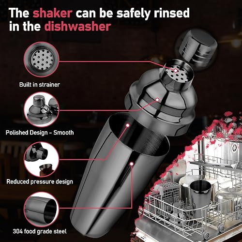 Miniatura 15 de Juego de coctelera de 25 onzas, juego de coctelera de Martini, juego de camarero con mezclador Margarita, medidor de medición y cuchara de mezcla