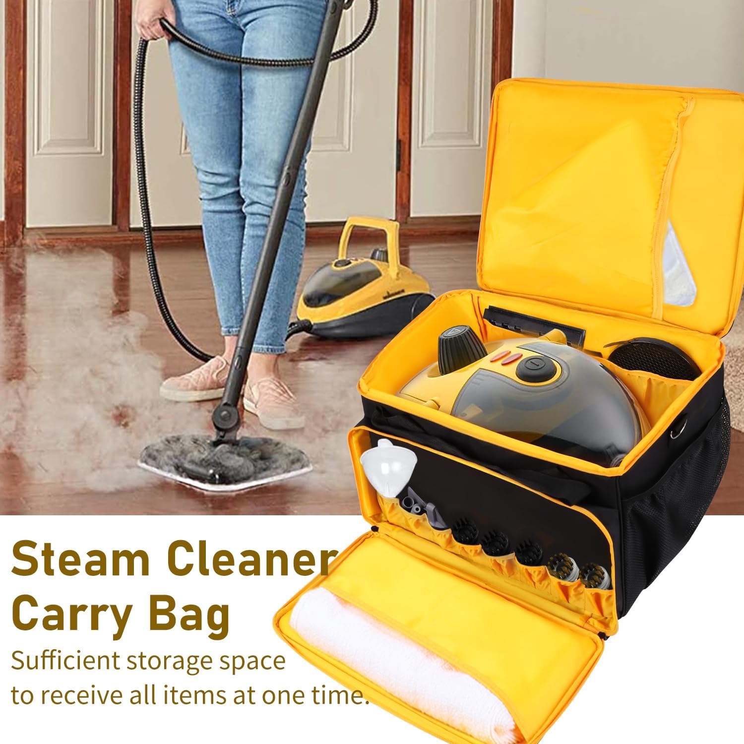 Adjustable Storage Bag Compatible with Wagner Spraytech C900134 Steamer Portable Steam Cleaner Carry Bag with Extra Pockets for Accessories (Bag Only)