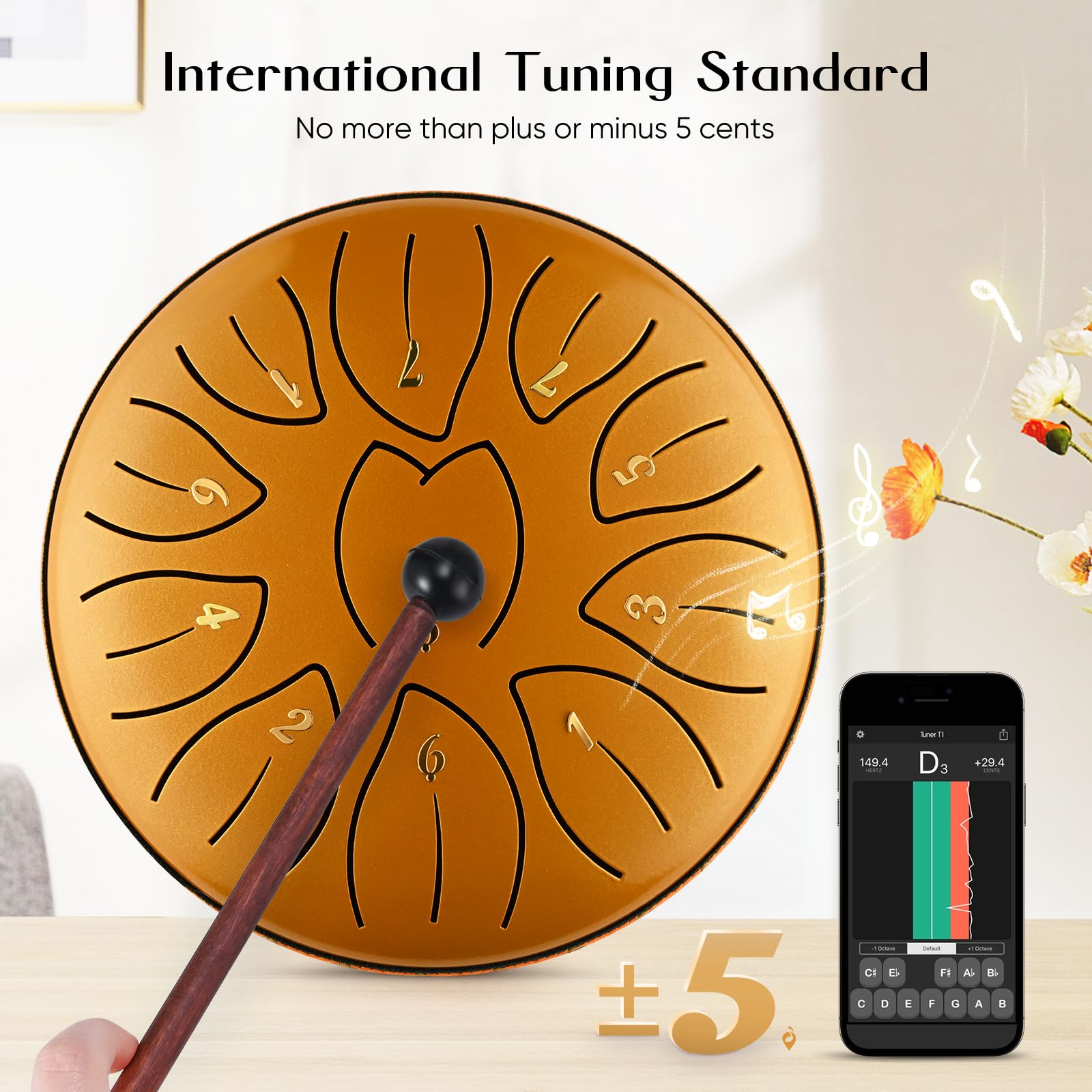 Steel Tongue Drum, 6 Pollici 11 Note Handpan Strumento Musicale Impostata, Portatile Tamburo del Handpan in Acciaio, Strumento a Percussione per Meditazione, Yoga, Guarigione del Suono, Oro